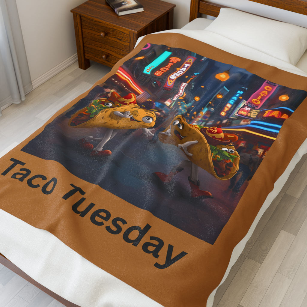 Taco Tuesday Velveteen Plush Blanket, Cozy Taco Blanket for Movie Nights, Fun Home Decor, Gift for Taco Lovers, Kitchen Decor