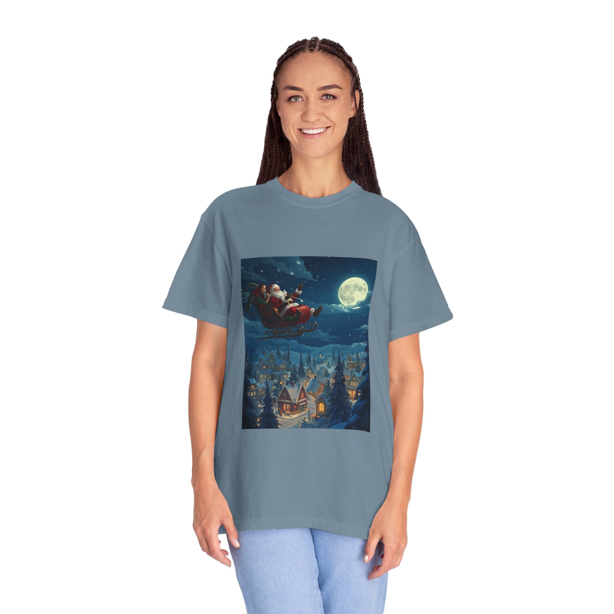 Christmas Santa Sleigh Unisex Garment-Dyed T-shirt