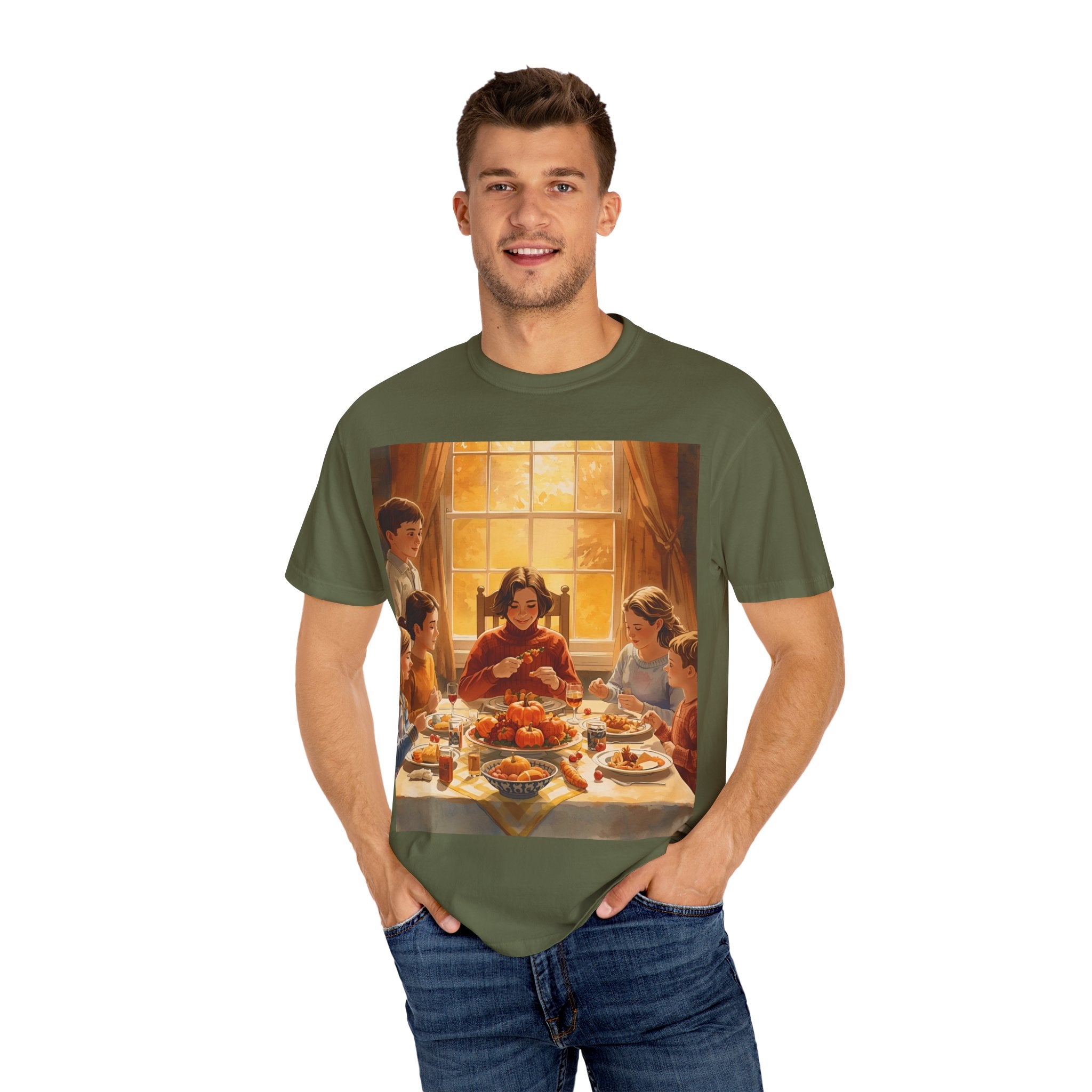 Thankful Family Dinner T-shirt, Unisex Tee, Fall Apparel, Cozy Top, Gift for Thanksgiving Lovers, Family Gathering Shirt