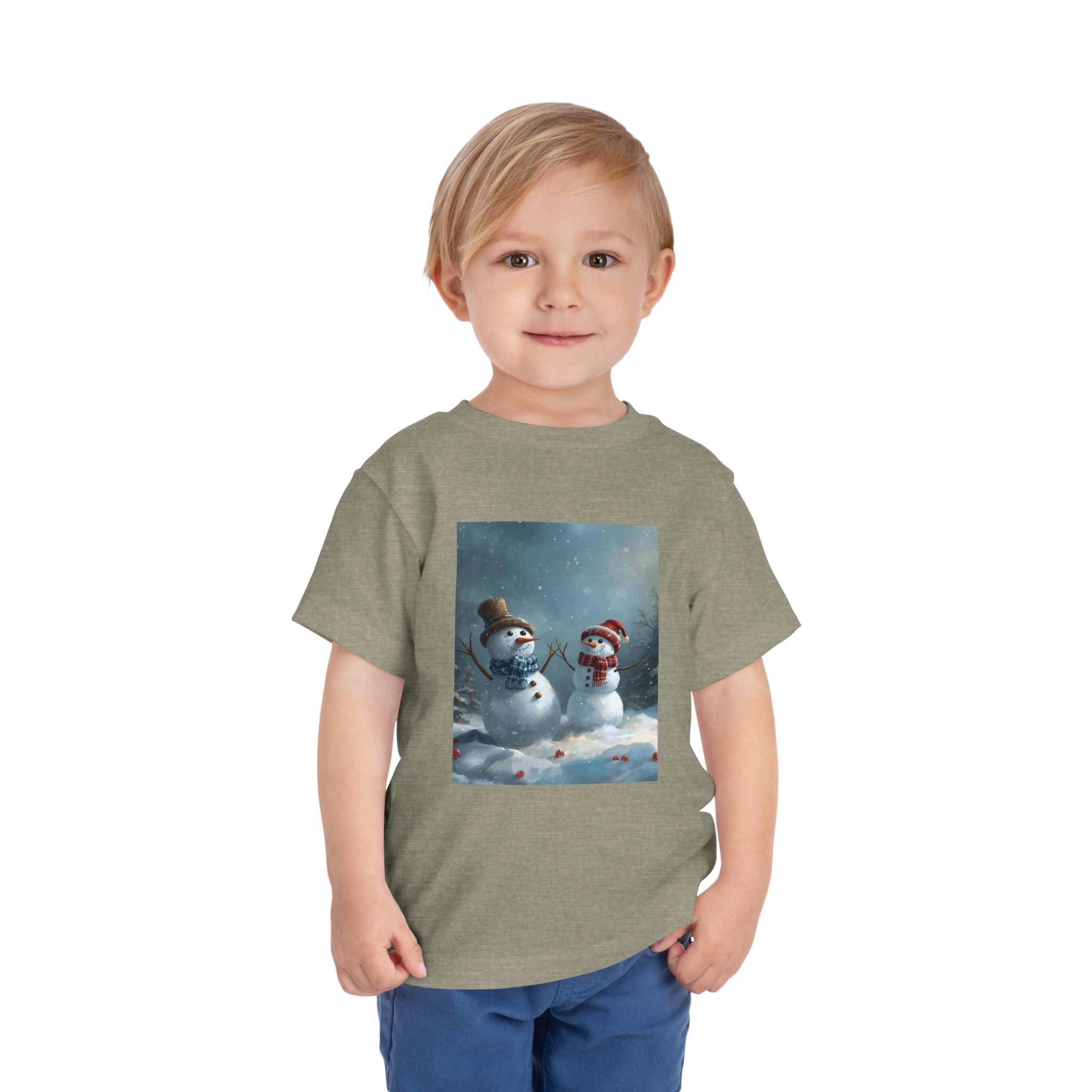 Toddler Christmas Snowman Winter Theme Tee, Cute Snowman Graphic Tee, Kids Short Sleeve Shirt, Holiday Outfit, Christmas Gift