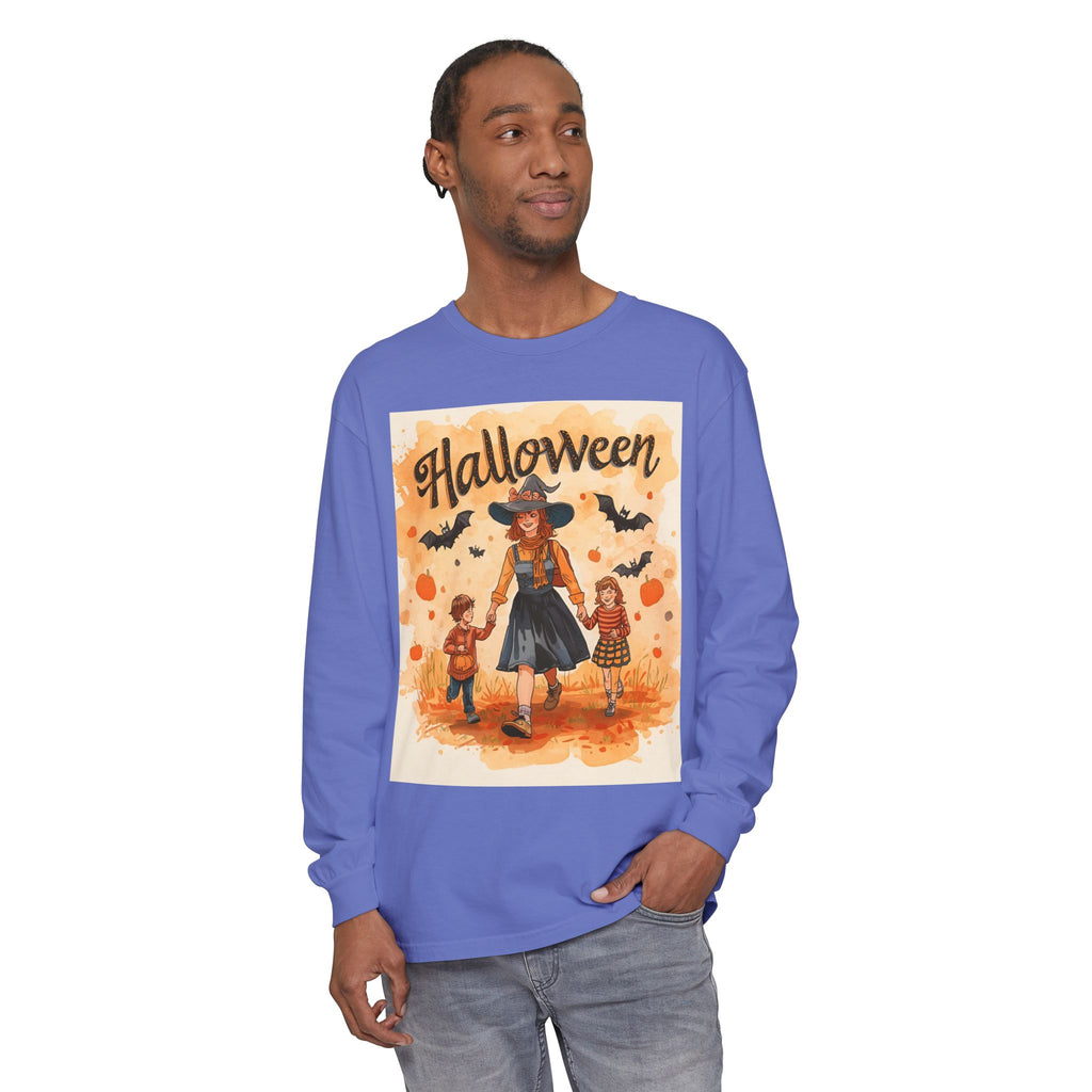 Halloween Themed Mom And Children Unisex Garment-dyed Long Sleeve T-Shirt