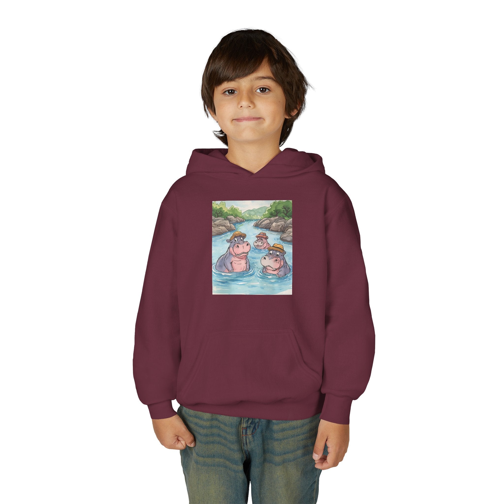 Hippo Cute Youth Heavy Blend Hooded Sweatshirt