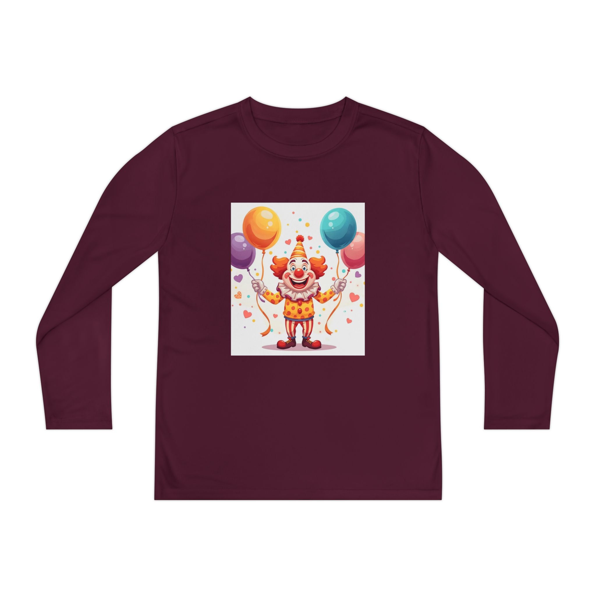 Birthday Clown With Balloons Youth Long Sleeve Competitor Tee