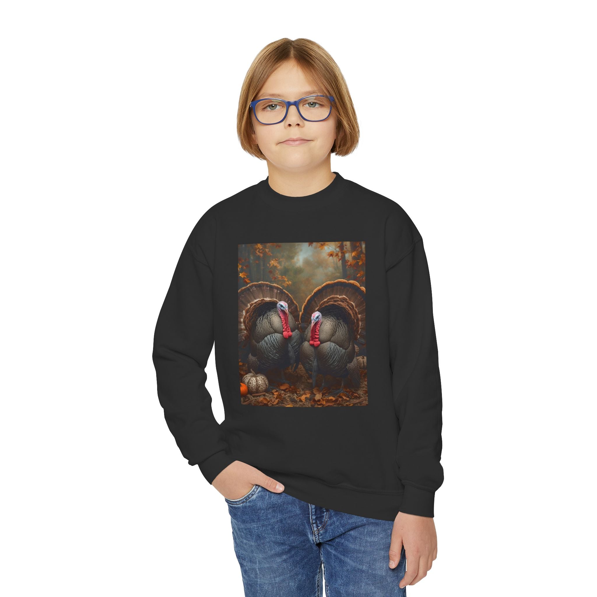 Thanksgiving Thankful Turkeys Youth Crewneck Sweatshirt, Cozy Fall Apparel, Thanksgiving Gift, Kids Sweatshirt, Autumn Fashion