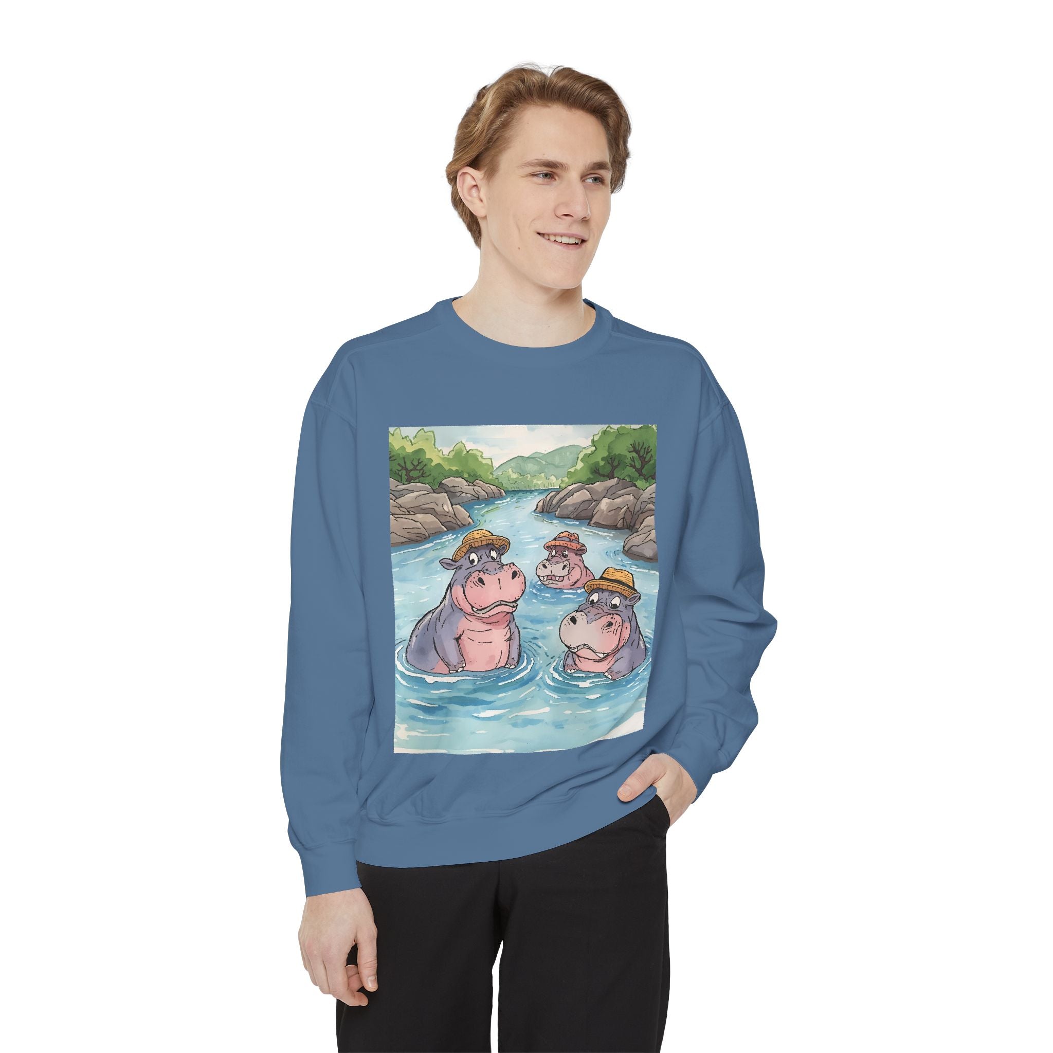 Hippo Cute Unisex Garment-Dyed Sweatshirt