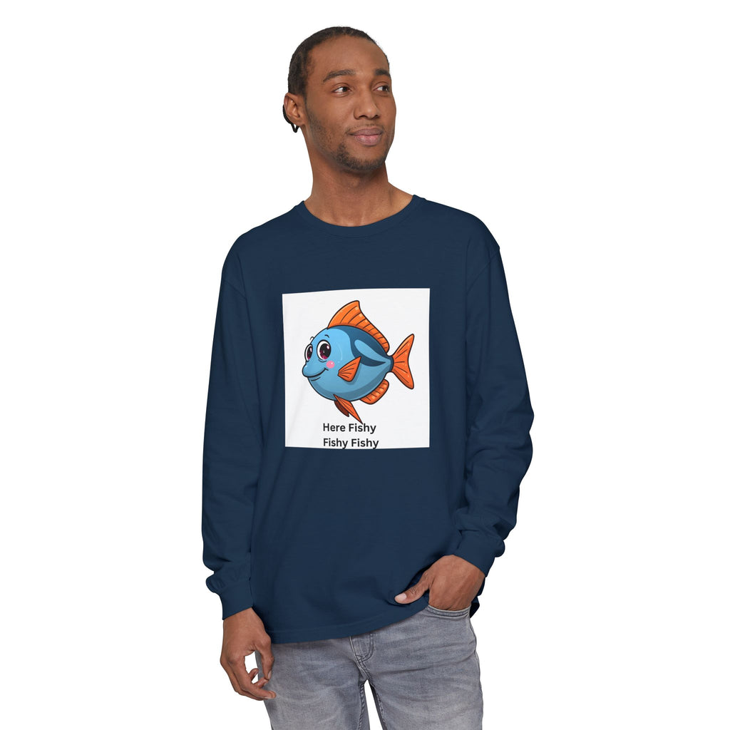 Here Fish Fishy Fishy Unisex Garment-dyed Long Sleeve T-Shirt
