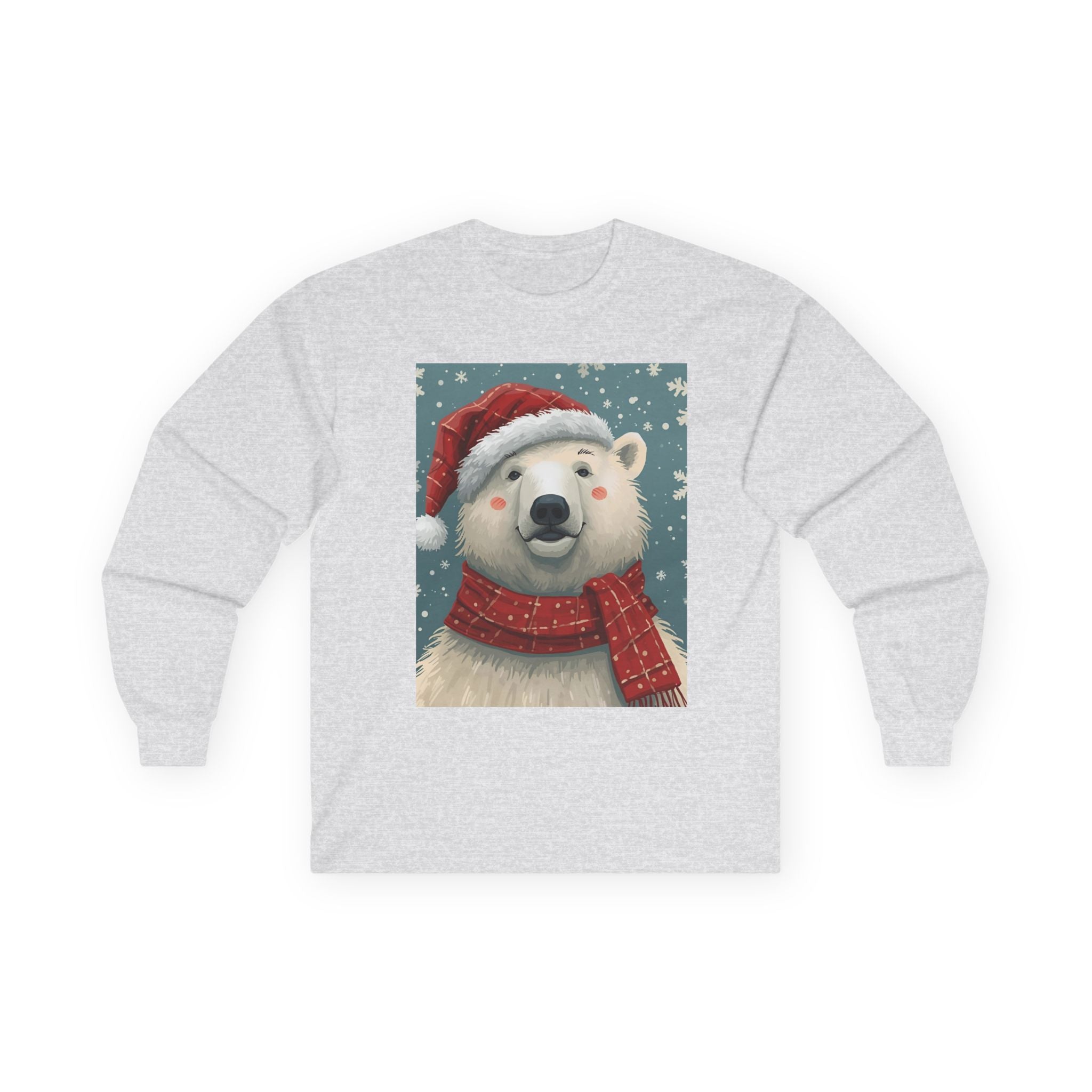 Christmas Polar Bear Long Sleeve Tee, Unisex Long Sleeve Shirt, Holiday Attire, Winter Wear, Cute Animal Apparel, Gift for Him and Her