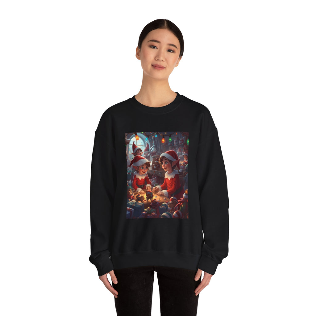 Christmas Elf Illustrative Sweatshirt, Christmas Gift, Holiday Apparel, Cozy Sweatshirt, Unisex Crewneck