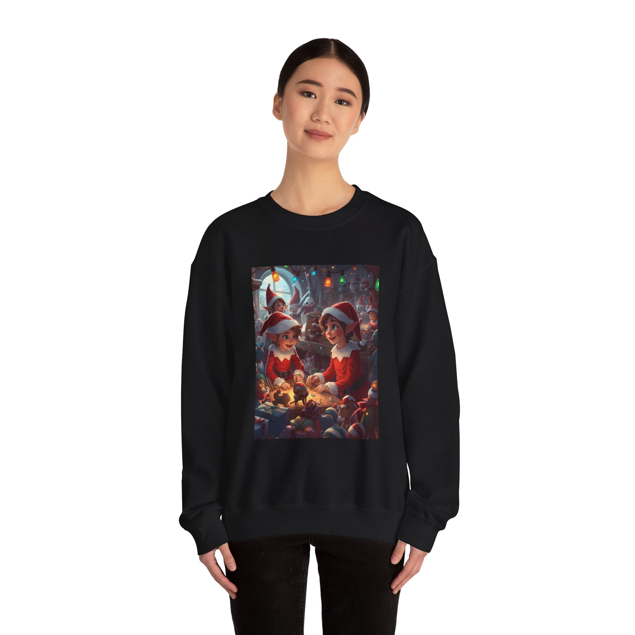 Christmas Elf Illustrative Sweatshirt, Christmas Gift, Holiday Apparel, Cozy Sweatshirt, Unisex Crewneck