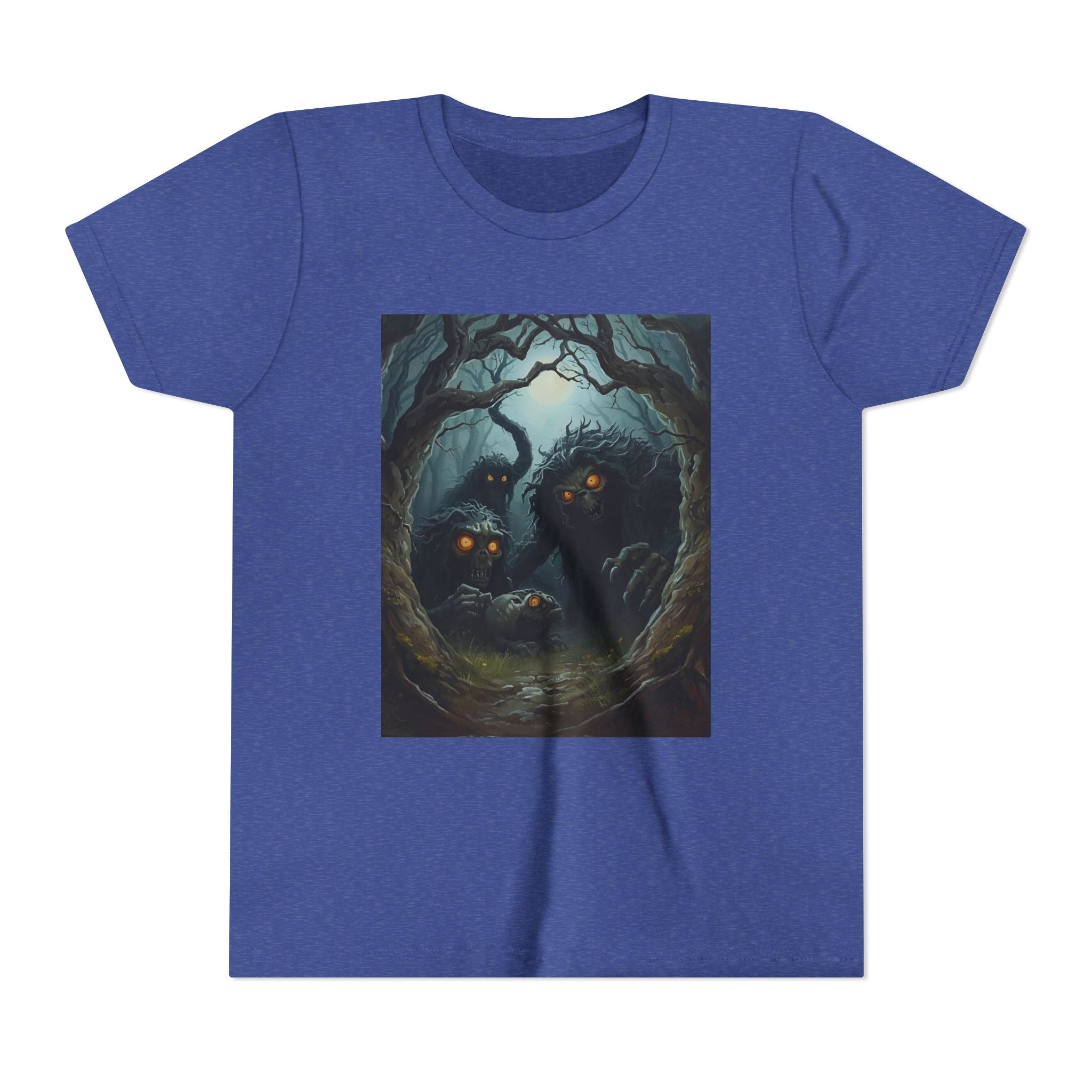 Spooky Mystical Forest Creatures Youth Tee, Cool Graphic T-Shirt, Kids Nature Shirt, Unique Gift for Boys & Girls, Perfect for Halloween