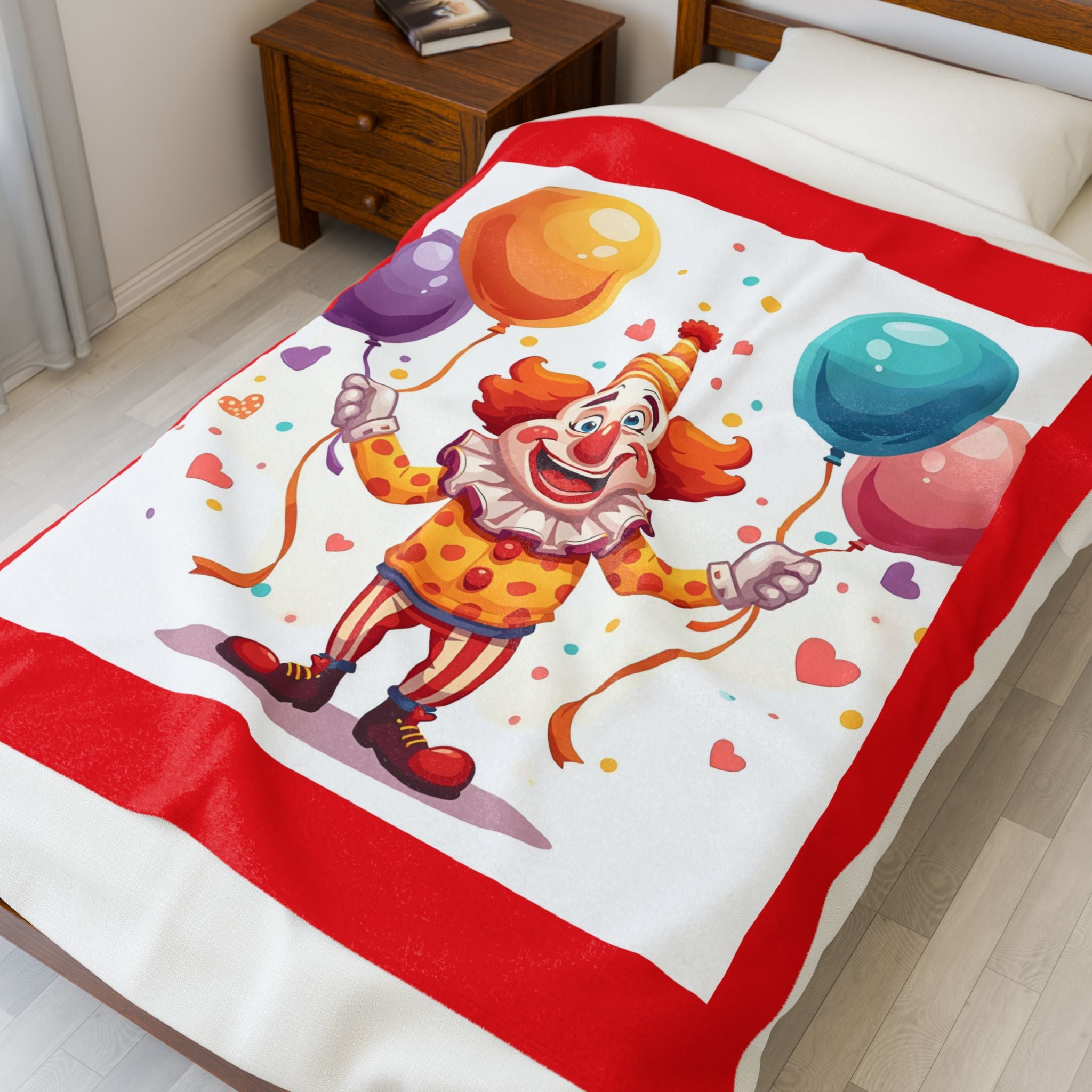 Whimsical Clown Plush Blanket - Cozy Throw for Kids, Birthday Decor, Playroom | Fun Colorful Gift, Clown Theme, Plushie Blanket