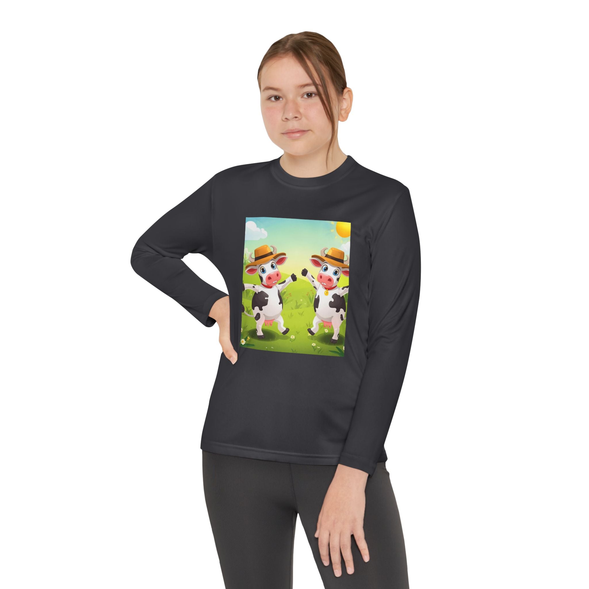 Cute Cows Farm Fun Youth Long Sleeve Competitor Tee