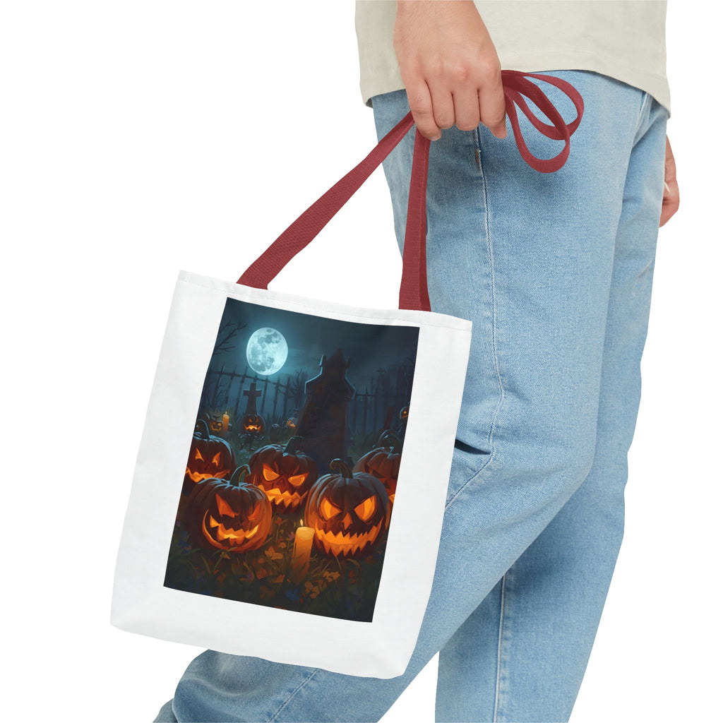 Spooky Halloween Pumpkin Tote Bag, Trick or Treat Bag, Pumpkins and Moon Design, Fall Festival Accessory, Scary Gift for Halloween