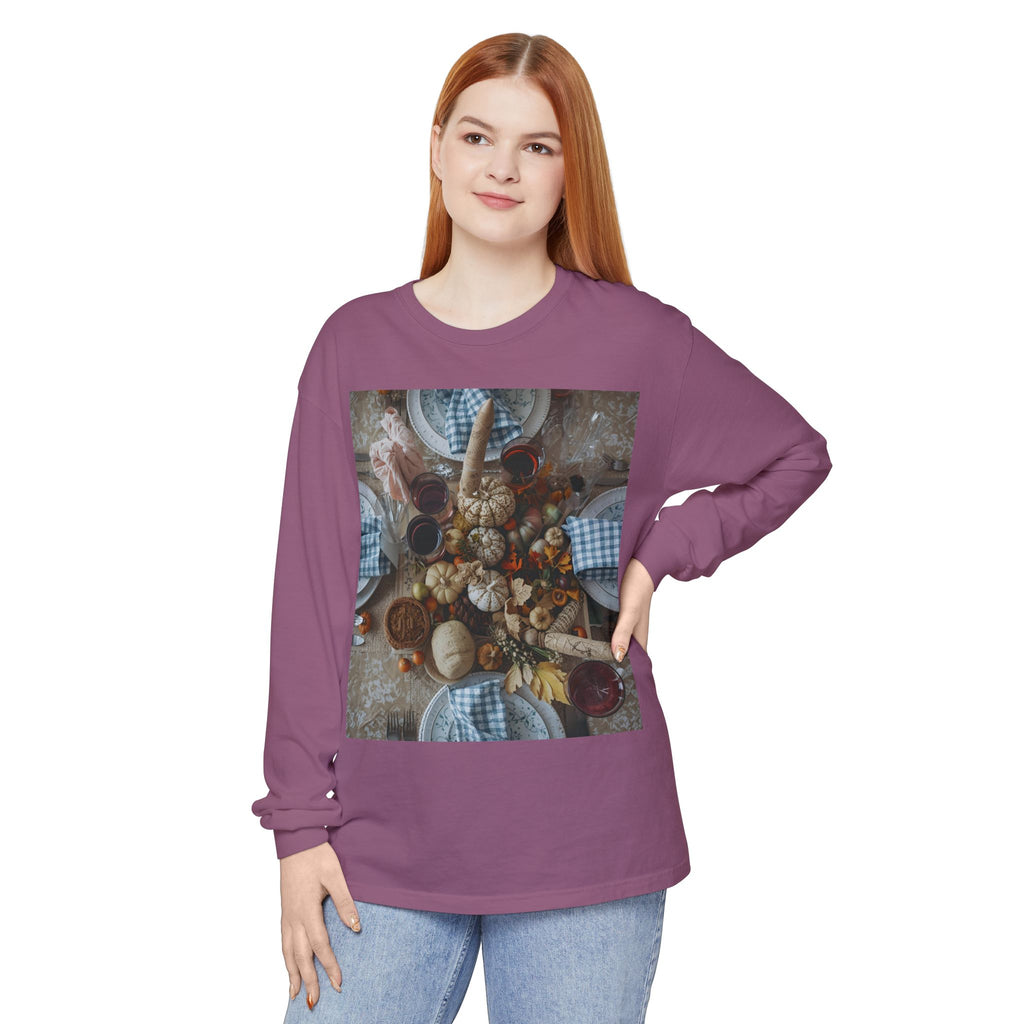 Rustic Gatherings Festive Long Sleeve T-Shirt for Gatherings, Casual Wear, Thanksgiving Shirt, Cozy Gift, Holiday Celebration Tee
