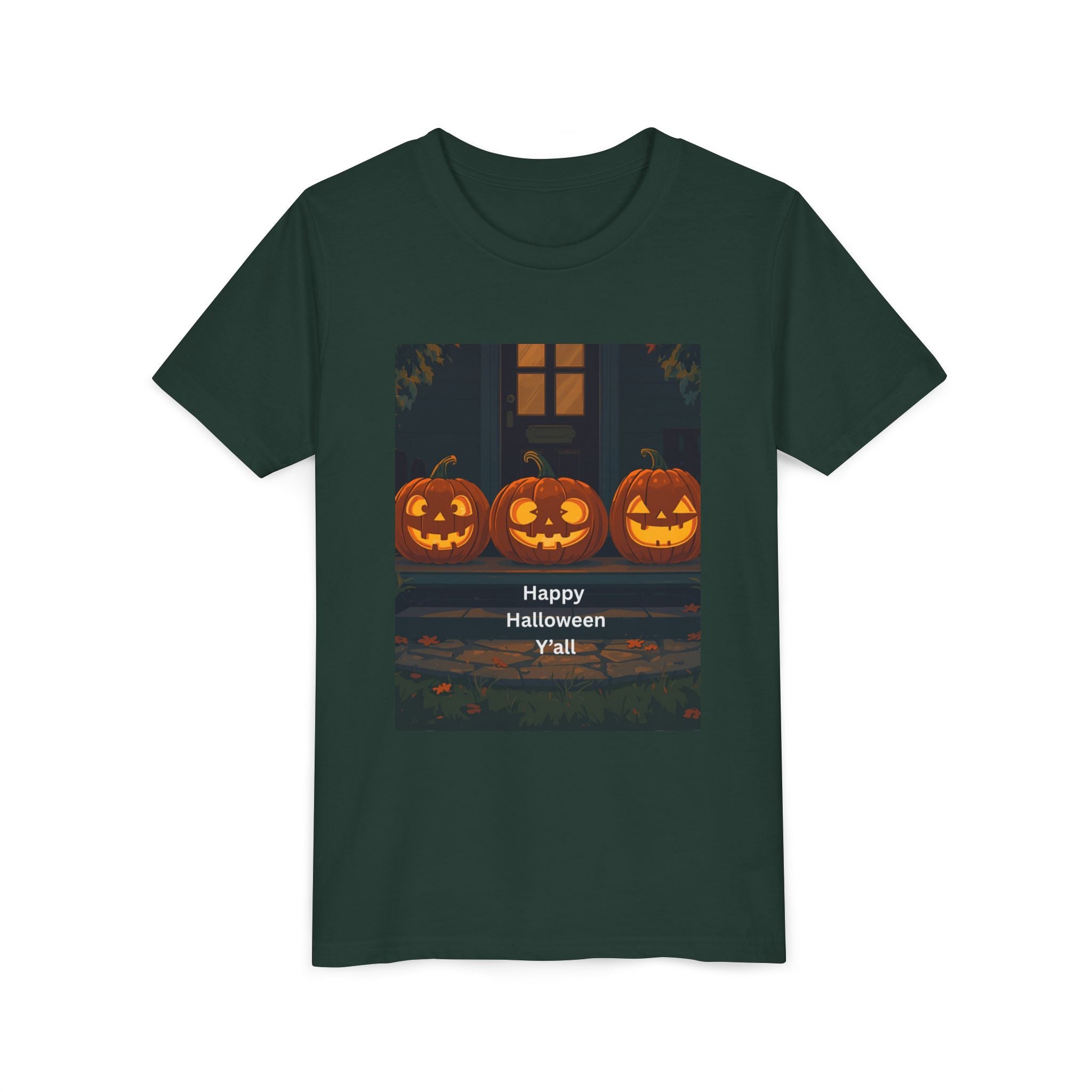 Halloween Pumpkin Youth Tee, Jack-o'-lantern Shirt, Trick or Treat Apparel, Spooky Kids T-Shirt, Halloween Costume Top