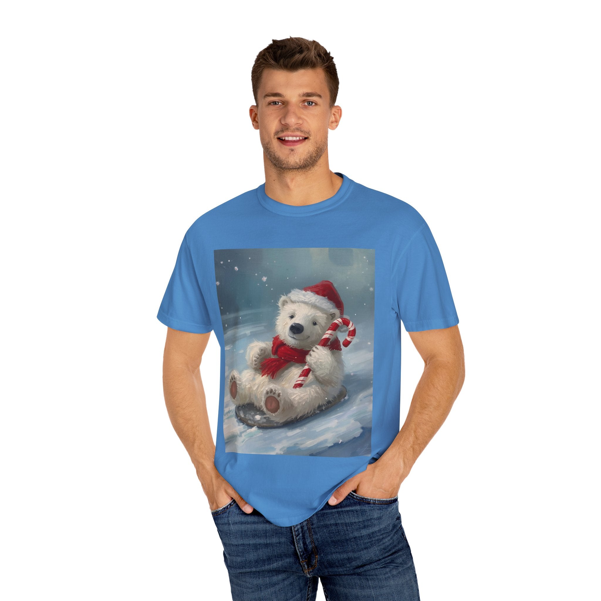 Cozy Christmas Bear T-Shirt, Winter Apparel, Holiday Gift, Family Matching Tee, Cute Polar Bear Design, Festive Outfit