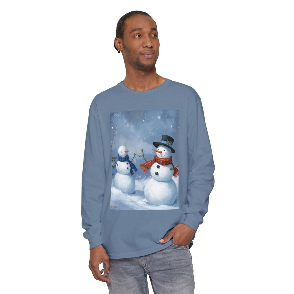 Christmas Snowman Family Unisex Garment-dyed Long Sleeve T-Shirt
