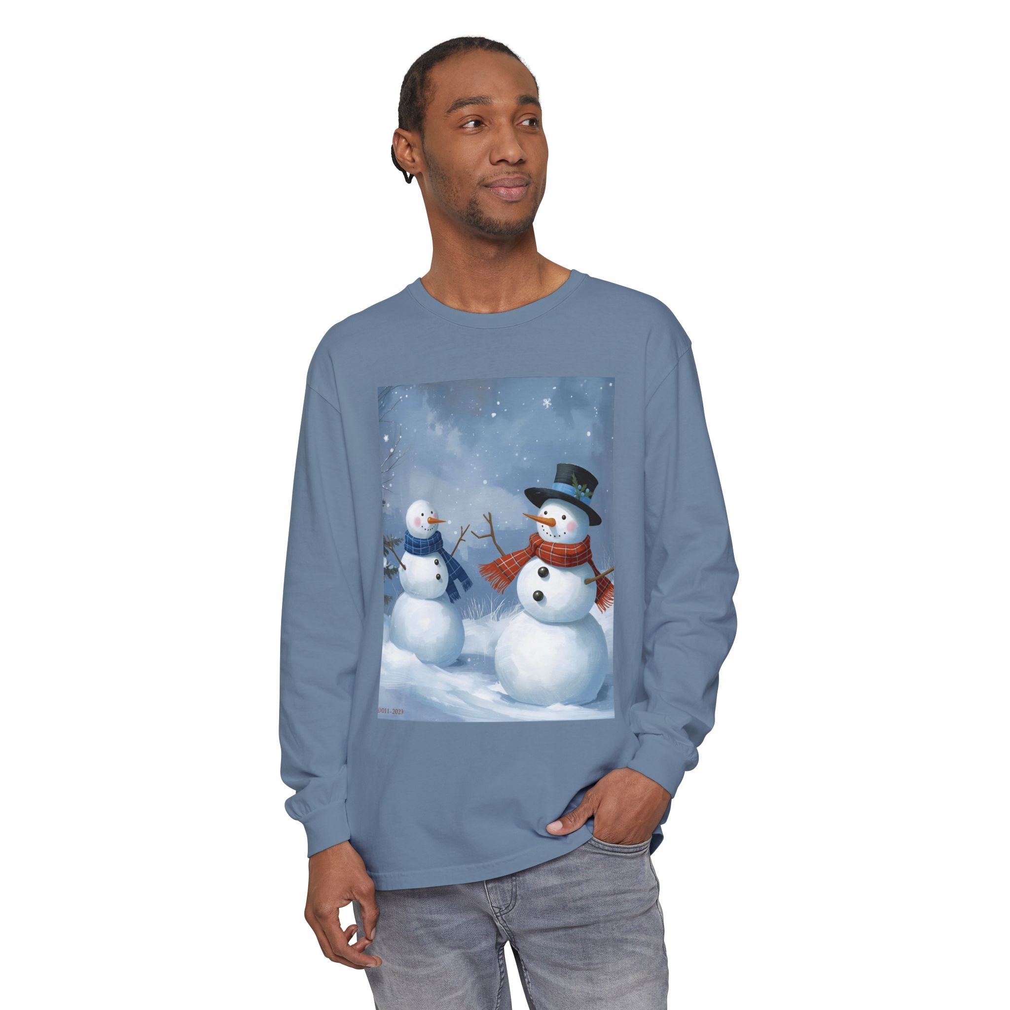 Christmas Snowman Family Unisex Garment-dyed Long Sleeve T-Shirt