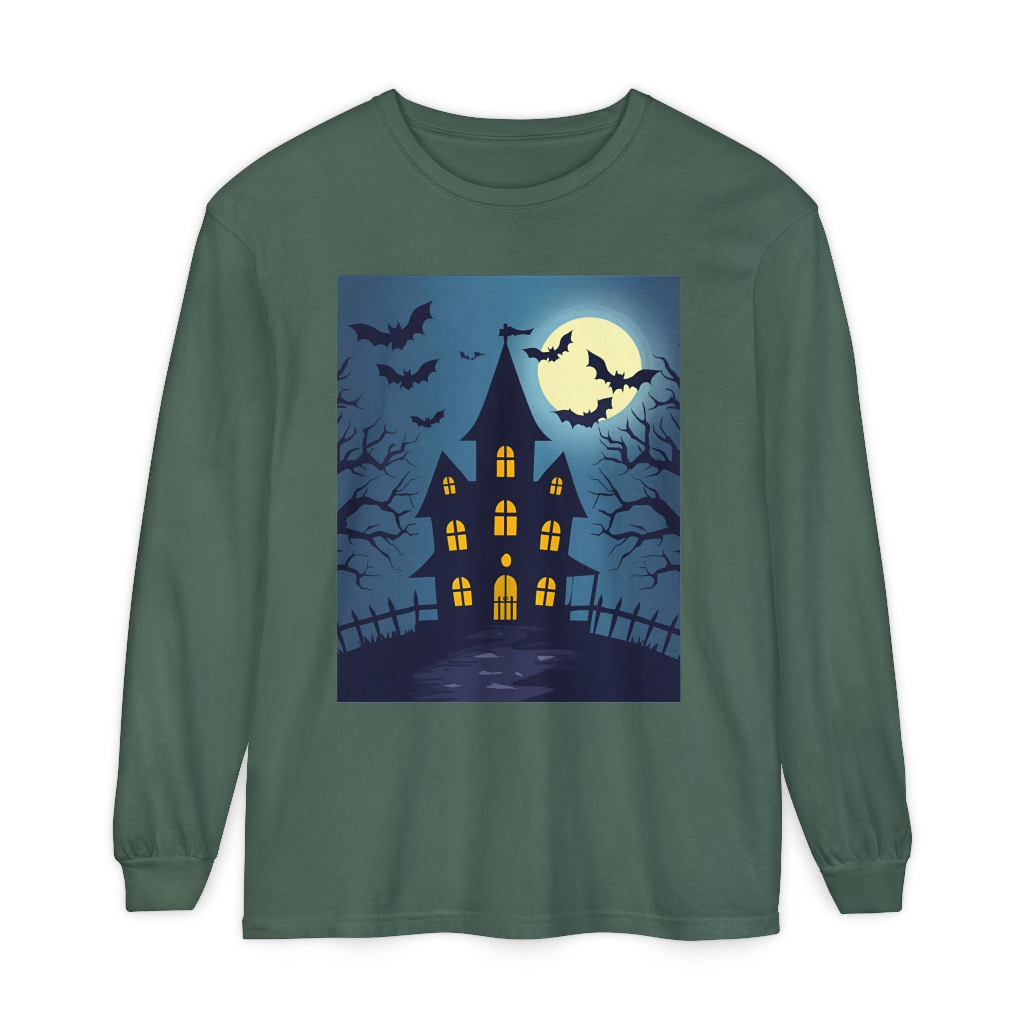 Haunted House Long Sleeve T-Shirt | Halloween Apparel, Fall Fashion, Spooky Shirt, Unisex Tee, Ghostly Vibes