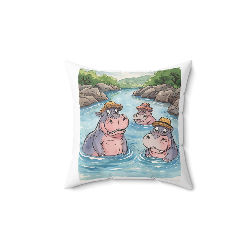Hippo Cute Spun Polyester Square Pillow