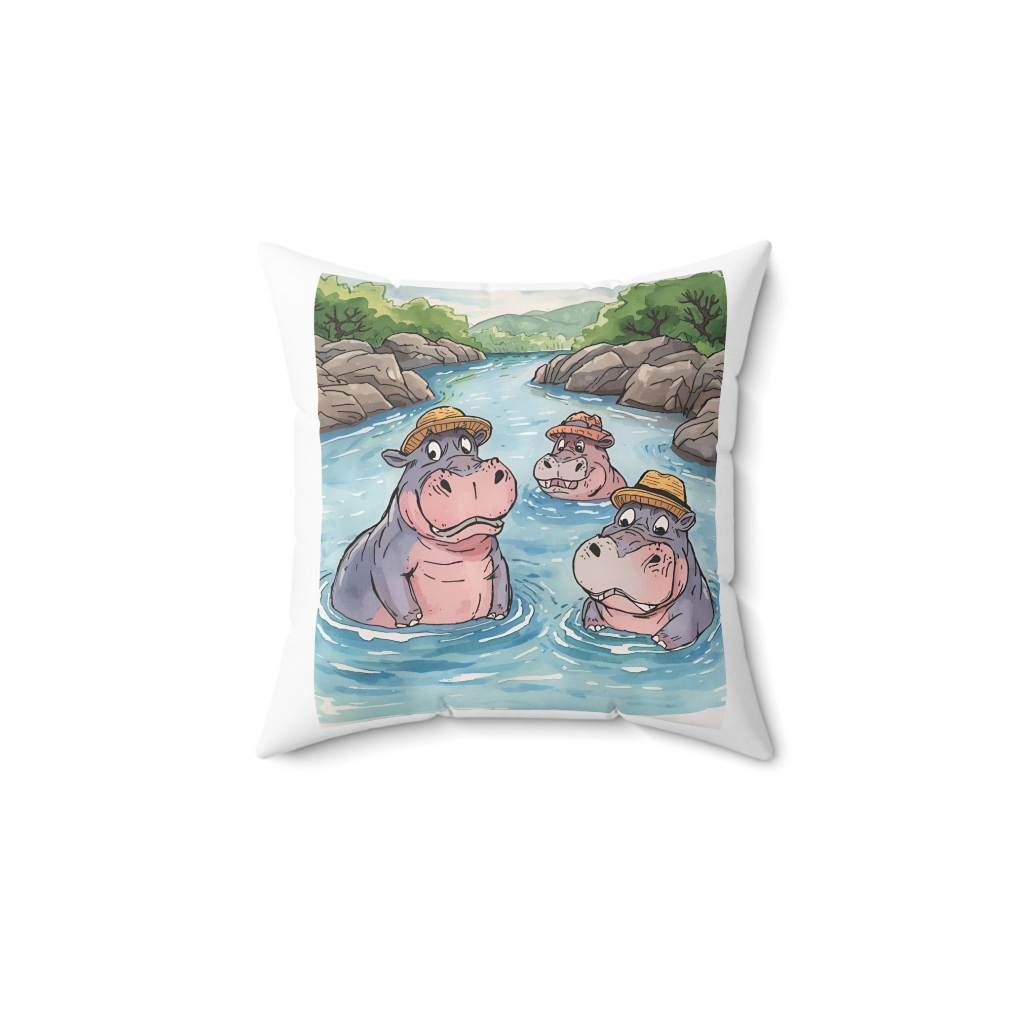 Hippo Cute Spun Polyester Square Pillow