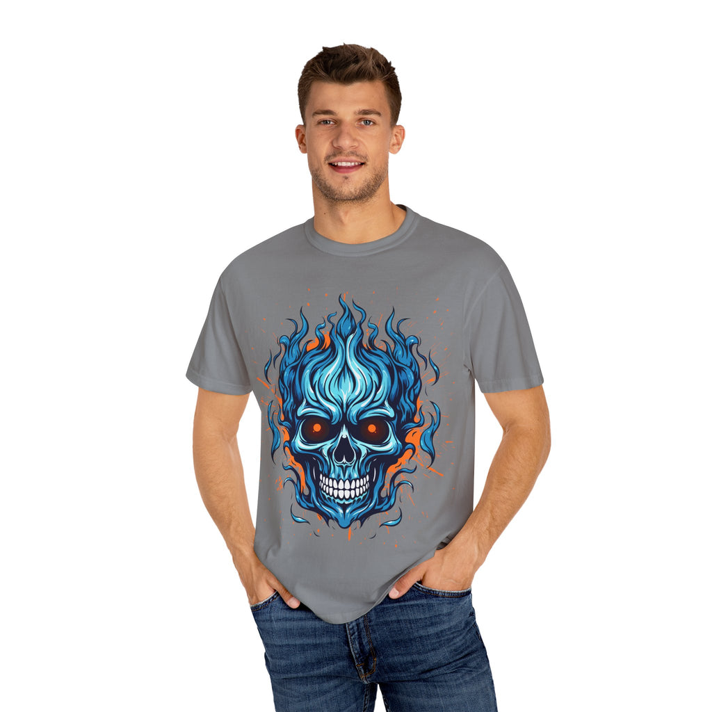 Flame Skull Graphic T-Shirt | Unisex Apparel for Rock Lovers, Halloween Costume, Edgy Style, Concert Fashion, Gift for Him/Her