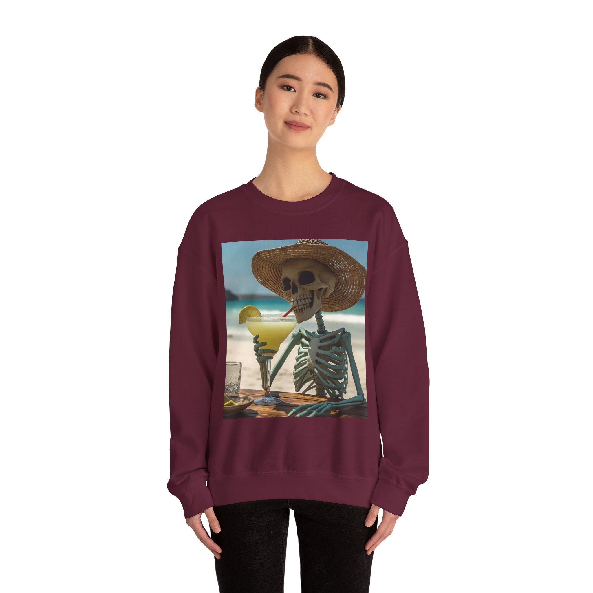 Chill Vibes Skeleton Sweatshirt - Cozy Crewneck for Halloween, Summer Parties, Beach Lovers, Unisex Gift, Casual Lounge Wear