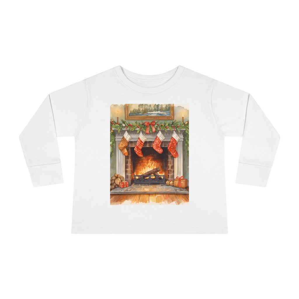 Christmas Stocking Fireplace Toddler Long Sleeve Tee