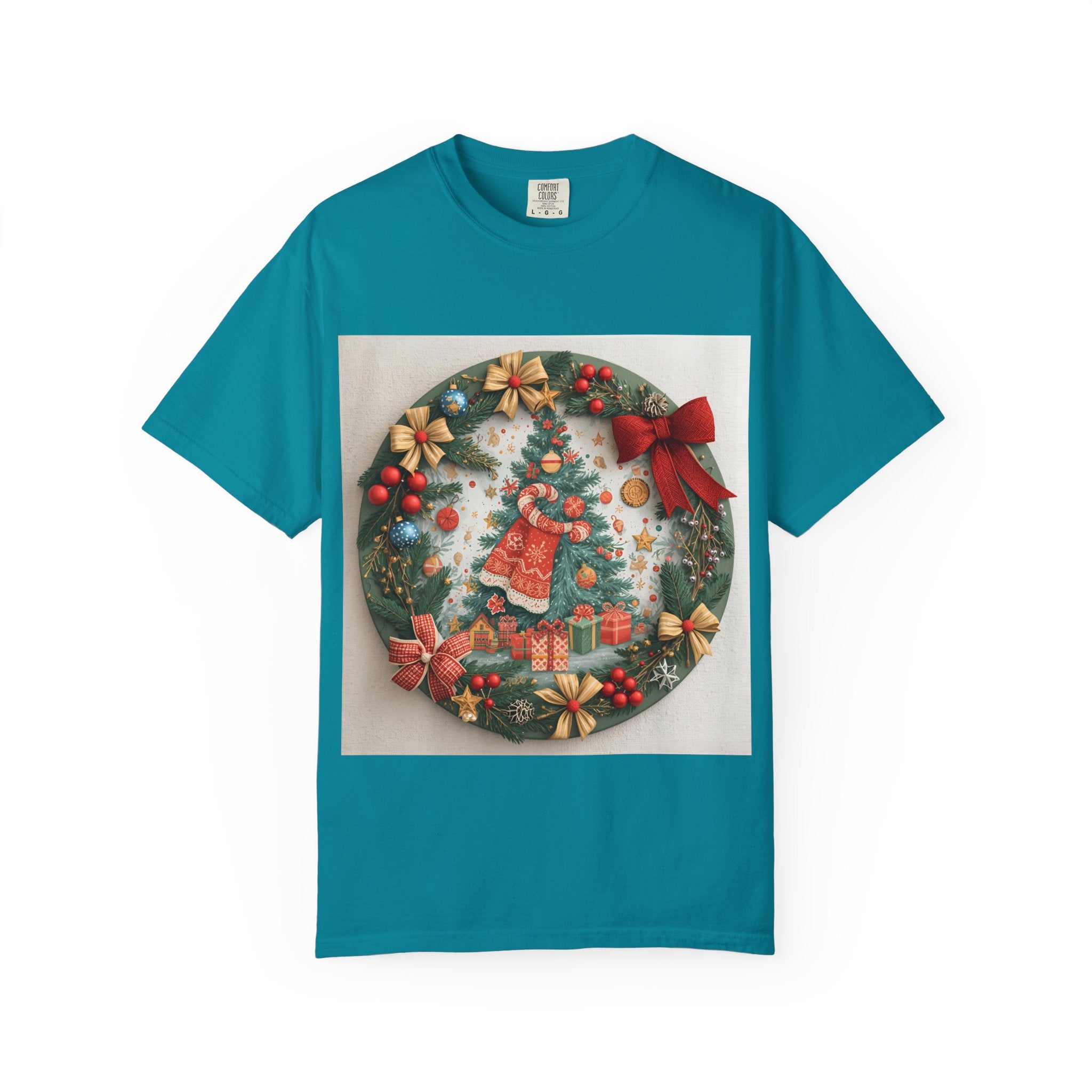 Christmas Wreath Festive Holiday T-Shirt, Christmas Tee, Seasonal Wear, Gift for Him/Her, Cute Xmas Shirt, Unisex Holiday Apparel
