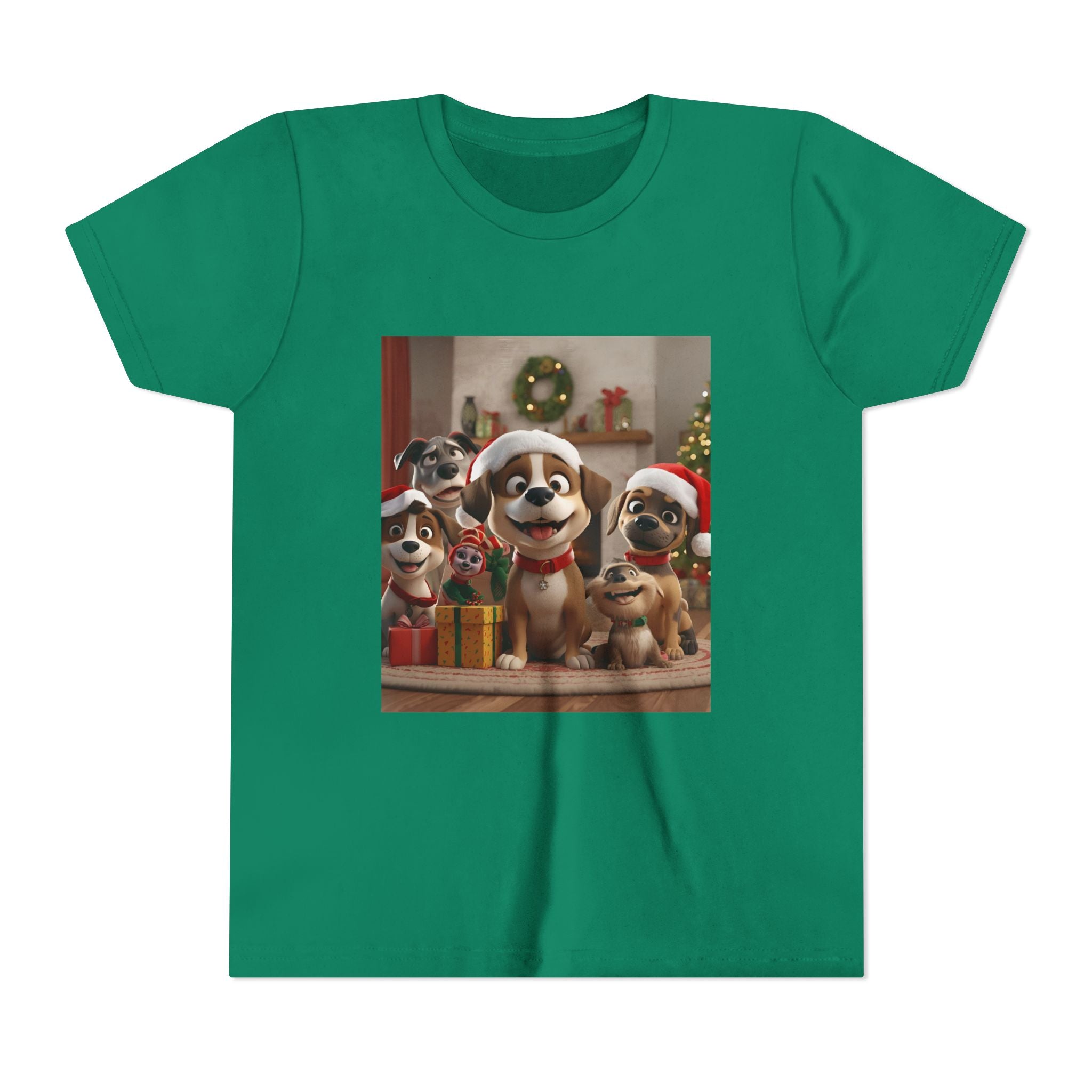 Cute Festive Christmas Dog Youth Short Sleeve Tee