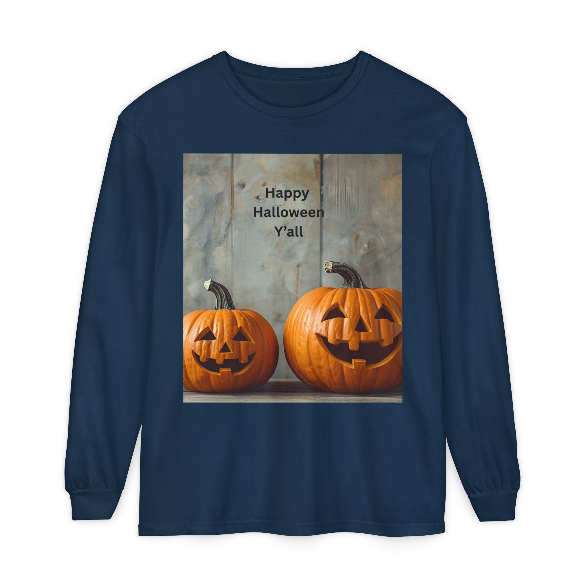 Halloween Pumpkin Long Sleeve Tee, Happy Halloween Shirt, Fall Apparel, Unisex Halloween T-Shirt, Seasonal Clothing