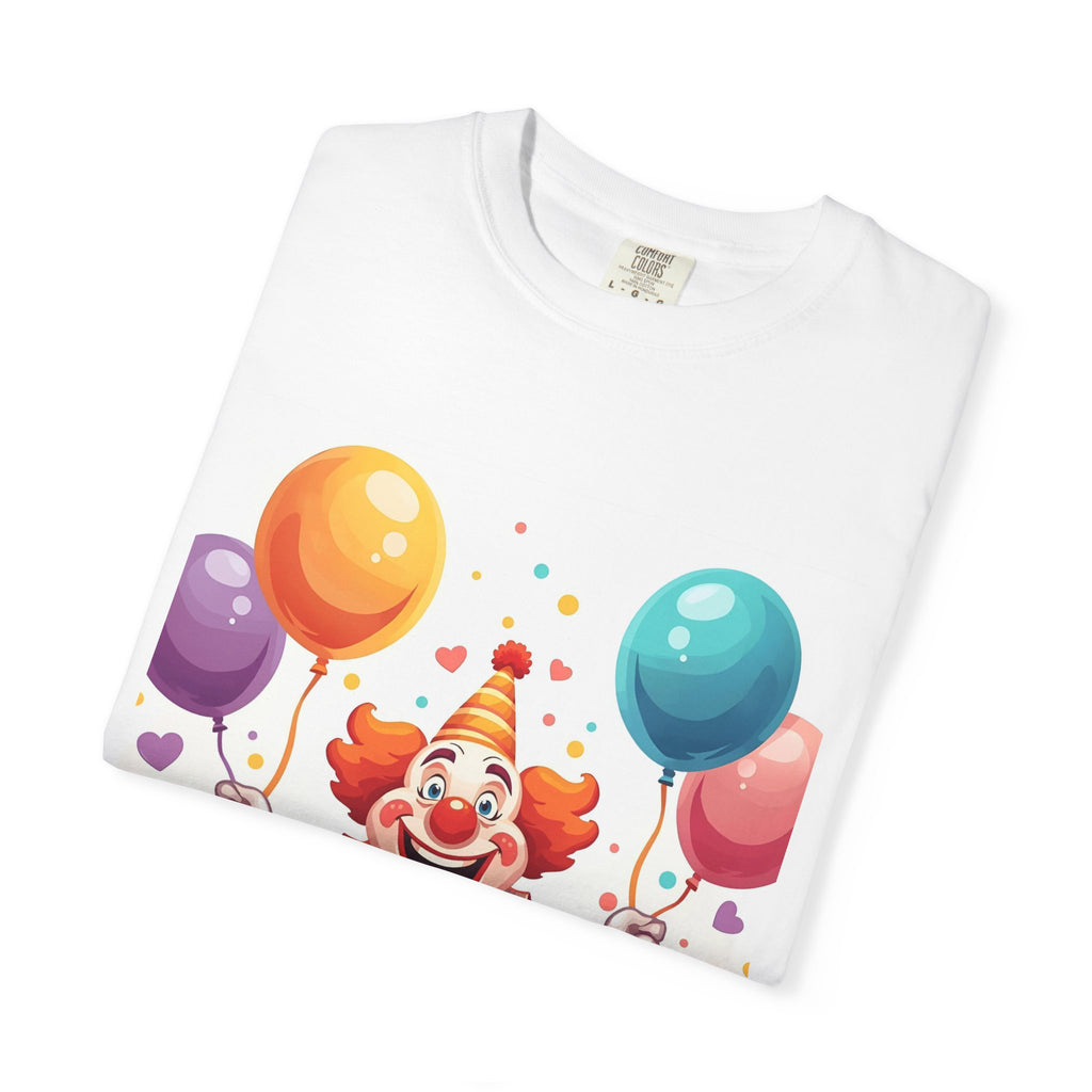 Colorful Clown Balloon T-Shirt, Fun Graphic Tee, Unisex party shirt, Circus themed apparel, Birthday gift for kids