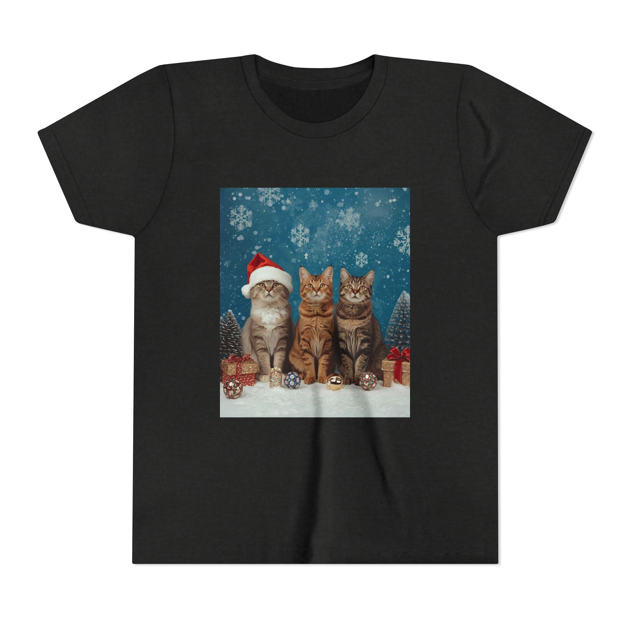 Cute Cat Festive Christmas Youth Short Sleeve Tee