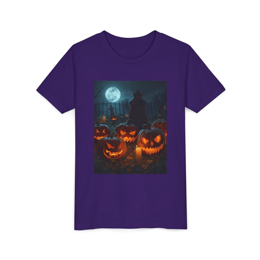Scary Halloween Pumpkin Youth Short Sleeve Tee, Cute Halloween Shirt, Kids Costume Top, Spooky Tees, Trick or Treat Shirt