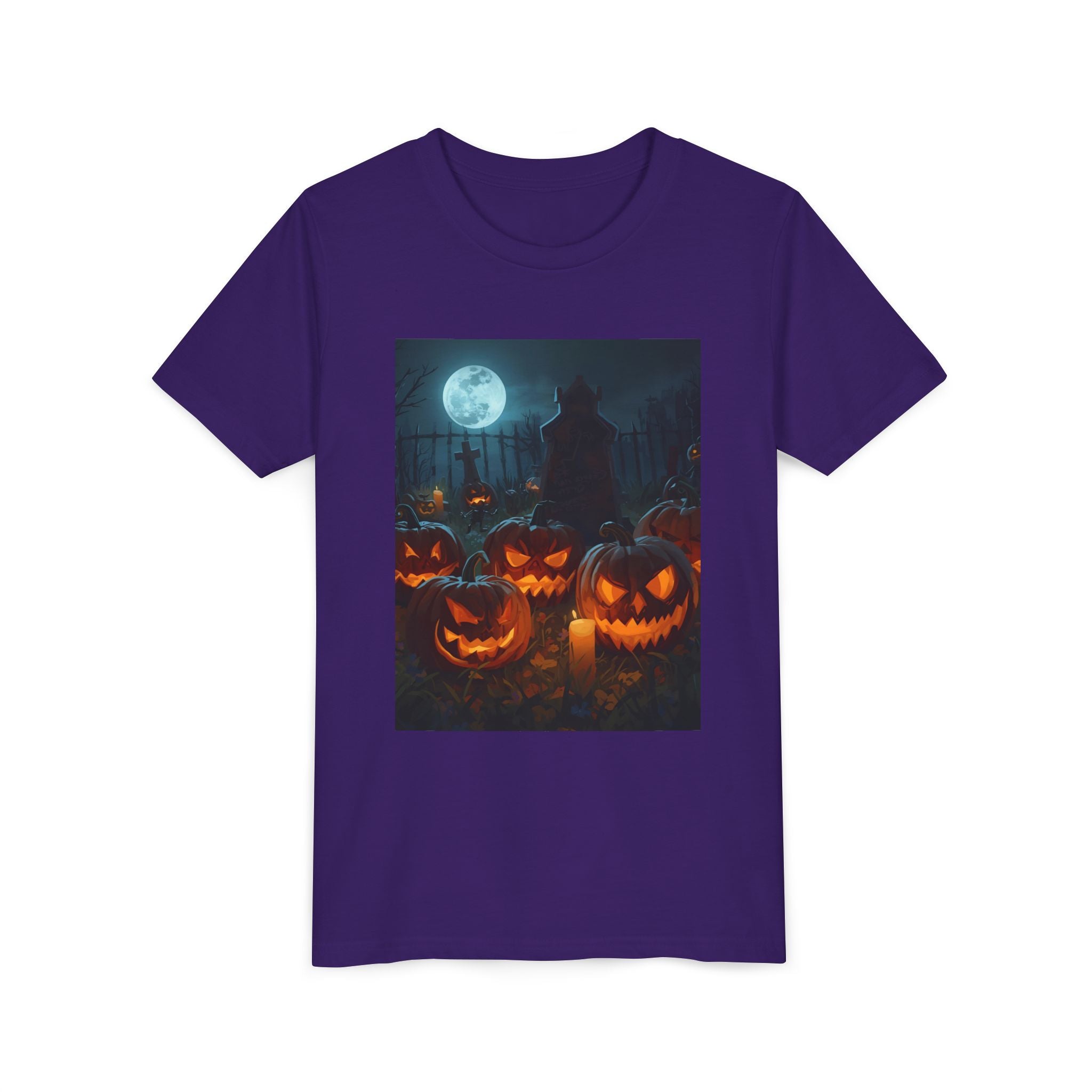 Scary Halloween Pumpkin Youth Short Sleeve Tee, Cute Halloween Shirt, Kids Costume Top, Spooky Tees, Trick or Treat Shirt