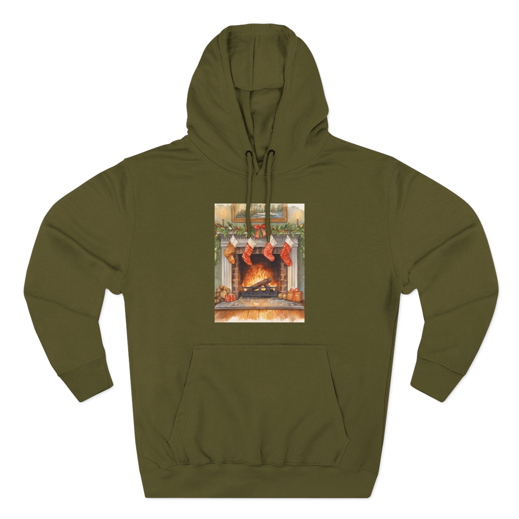 Christmas Stocking Fireplace Three-Panel Fleece Hoodie