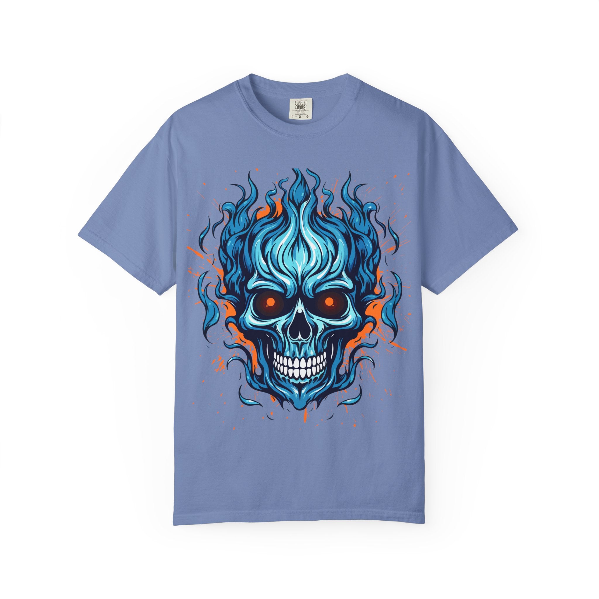 Flaming Skull T-Shirt, Unisex Graphic Tee, Edgy Casual Wear, Halloween Apparel, Gift for Rock Music Fans