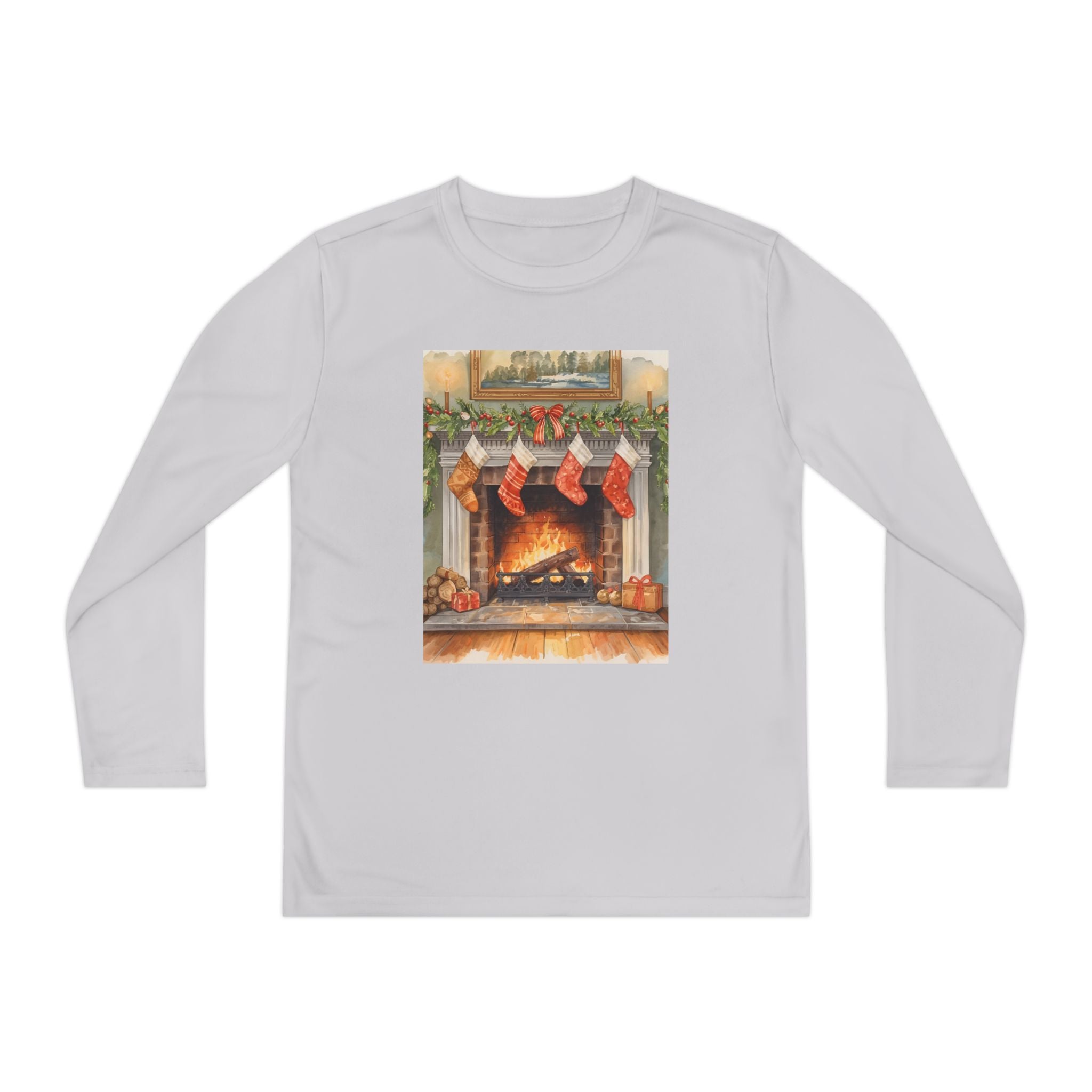 Christmas Stocking Fireplace Youth Long Sleeve Competitor Tee