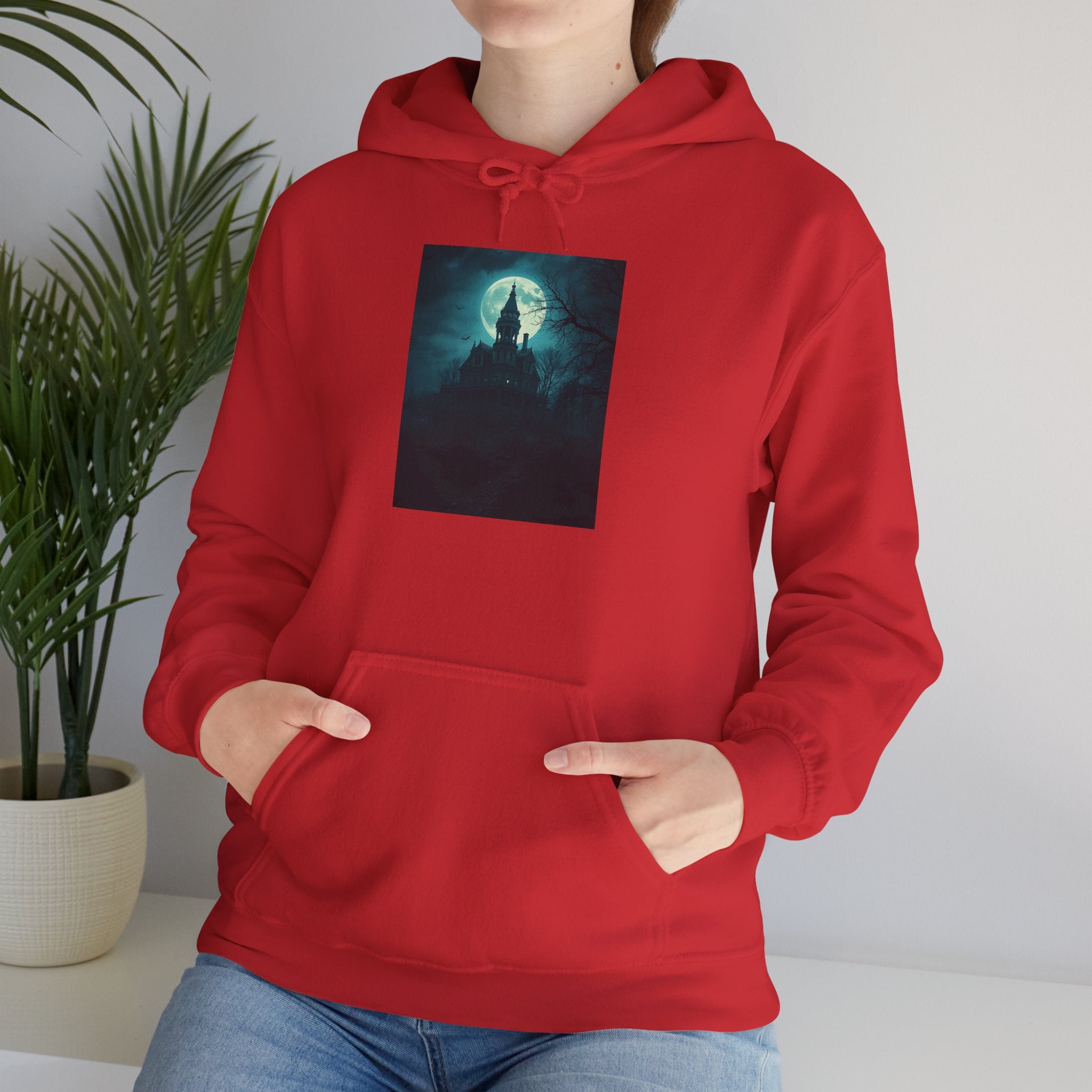Haunted Moonlight Mystical Nightscape Hooded Sweatshirt - Cozy Casual, Unisex Fashion, Gift Idea, Halloween Apparel, Unique Statement Piece