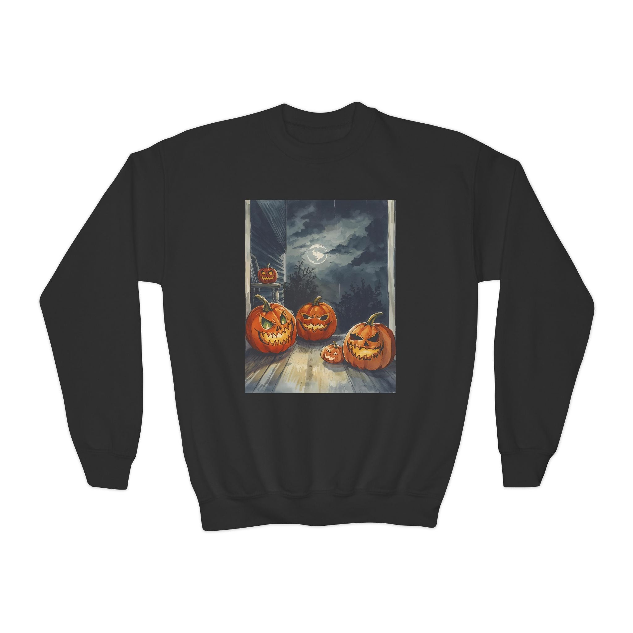Halloween Pumpkin  Youth Crewneck Sweatshirt, Cozy Fall Sweatshirt, Kids Halloween Apparel, Pumpkin Sweatshirt, Spooky Season Top