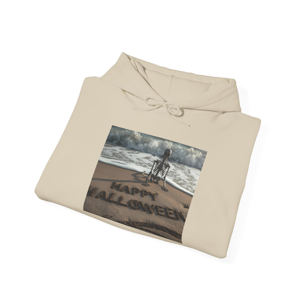 Halloween Beach Skeleton Vibes Sweatshirt, Unisex Hooded Sweatshirt, Cozy Hoodie for Fall, Halloween Gift, Casual Wear, Spooky Vibes, Autumn Fashion