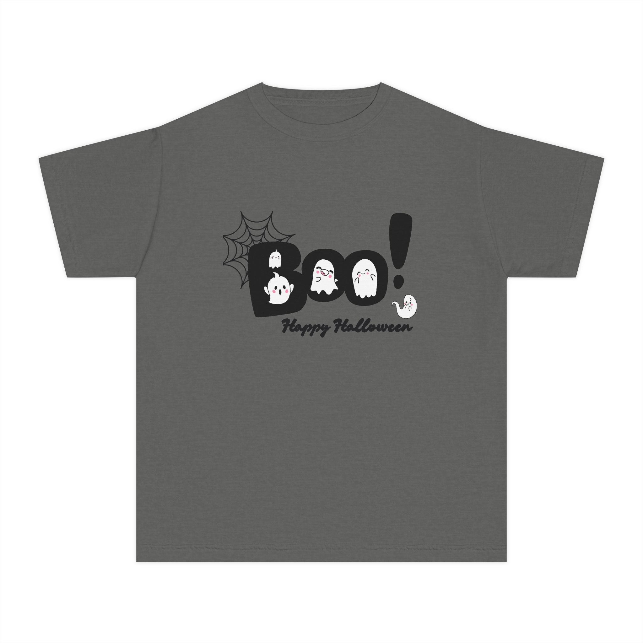 Cute Halloween Youth Tee, 'Boo!' Graphic Tee, Kids Halloween Shirt, Trick-or-Treat Apparel, Spooky Holiday T-Shirt