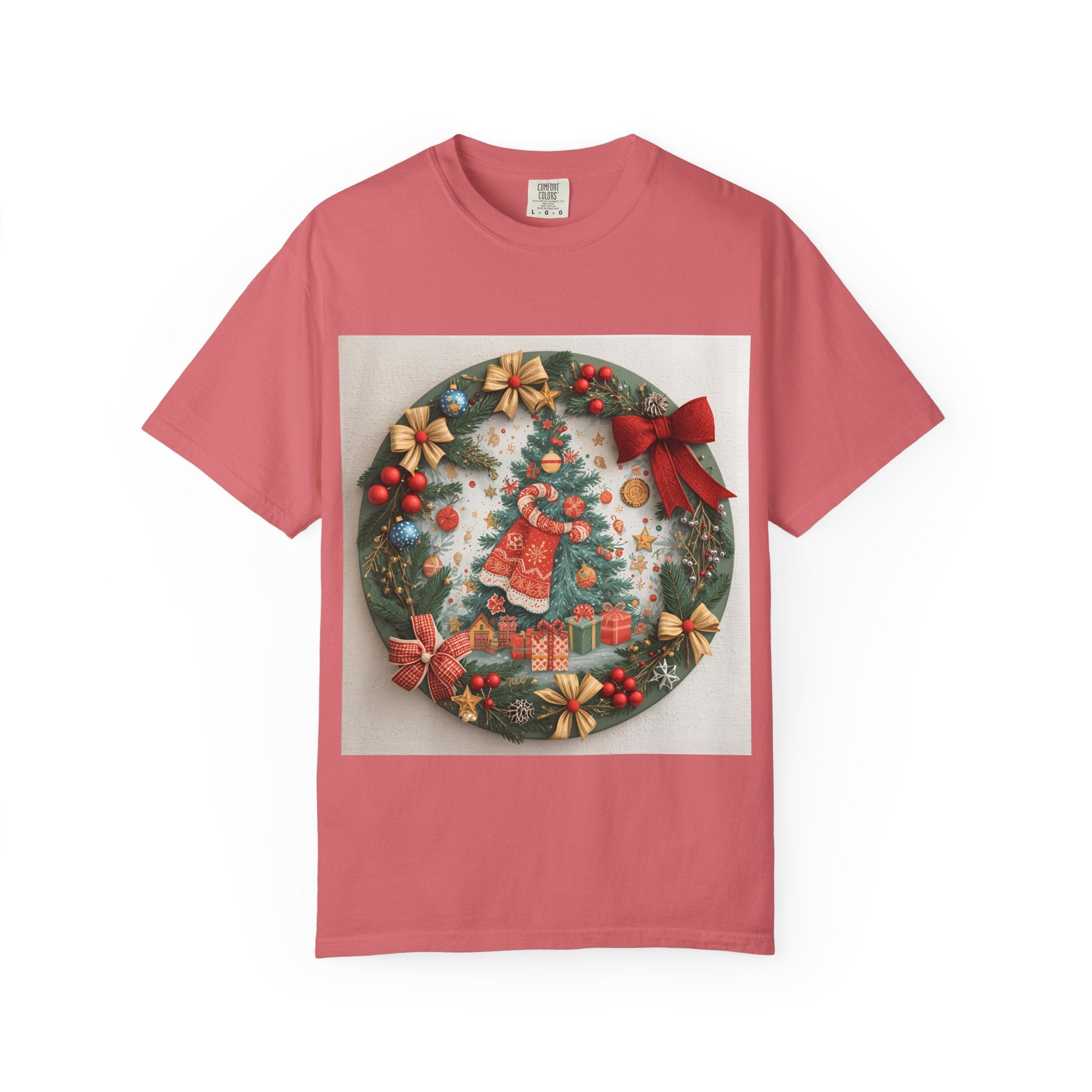 Christmas Wreath Festive Holiday T-Shirt, Christmas Tee, Seasonal Wear, Gift for Him/Her, Cute Xmas Shirt, Unisex Holiday Apparel