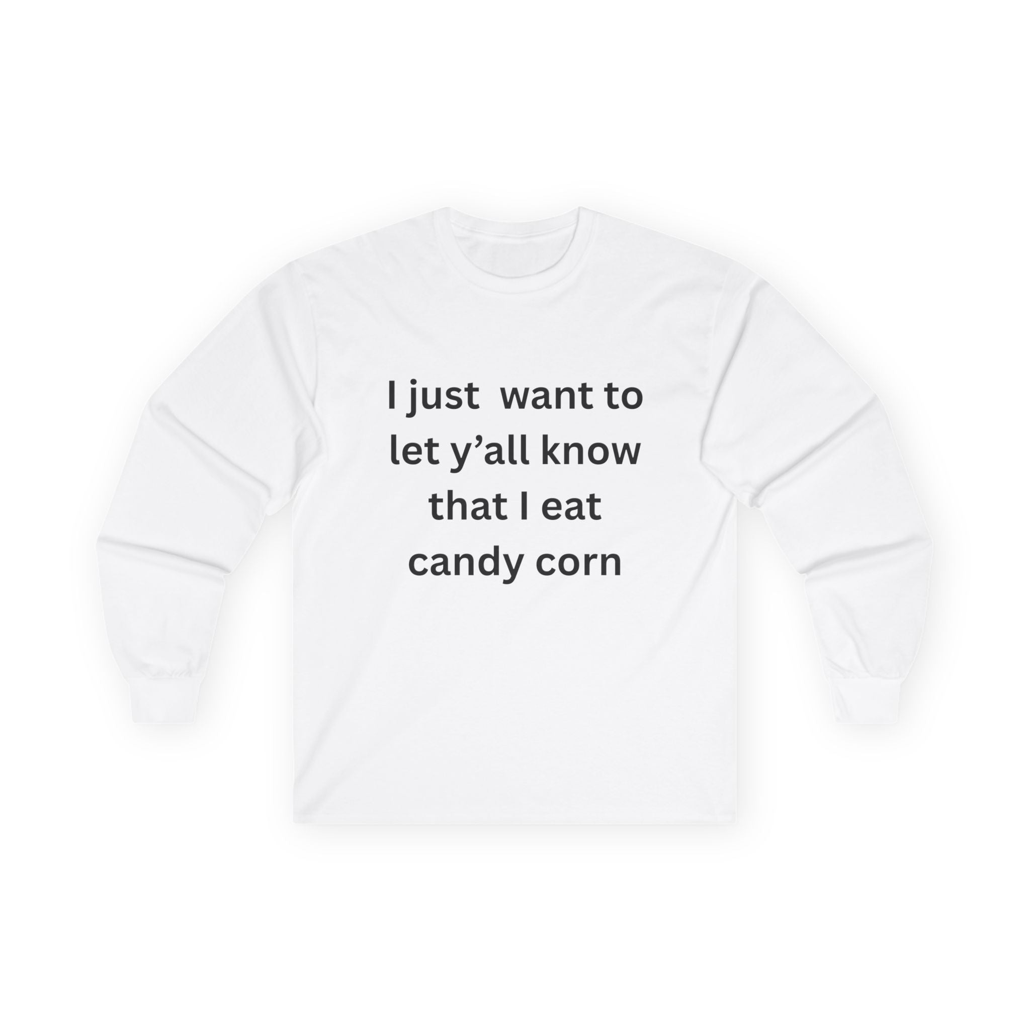 I Eat Candy Corn Funny Halloween Long Sleeve Tee, Unisex Candy Corn Shirt, Fall Outfit, Halloween Party Top, Gift for Food Lovers, Autumn Apparel