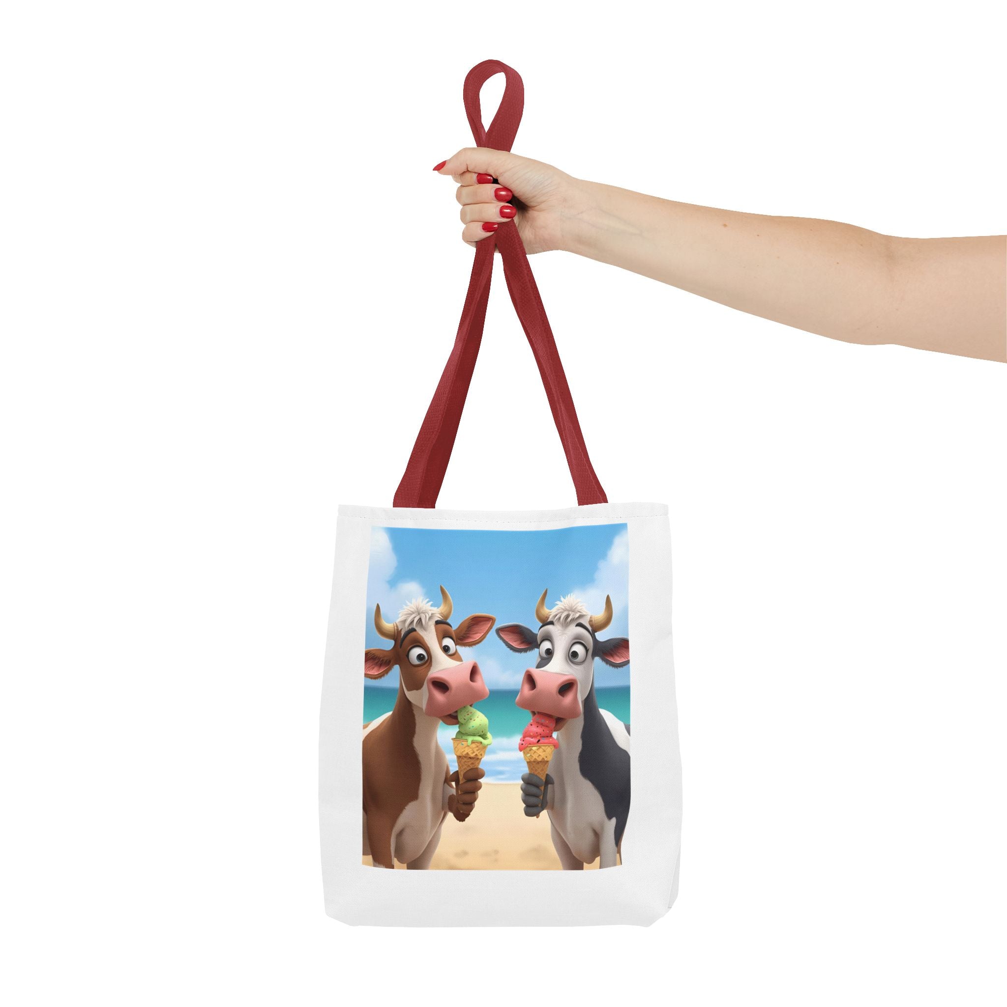 Fun Cartoon Cow Tote Bag for Ice Cream Lovers, Cute Beach Bag, Animal Lover Gift, Summer Accessory, AOP Design