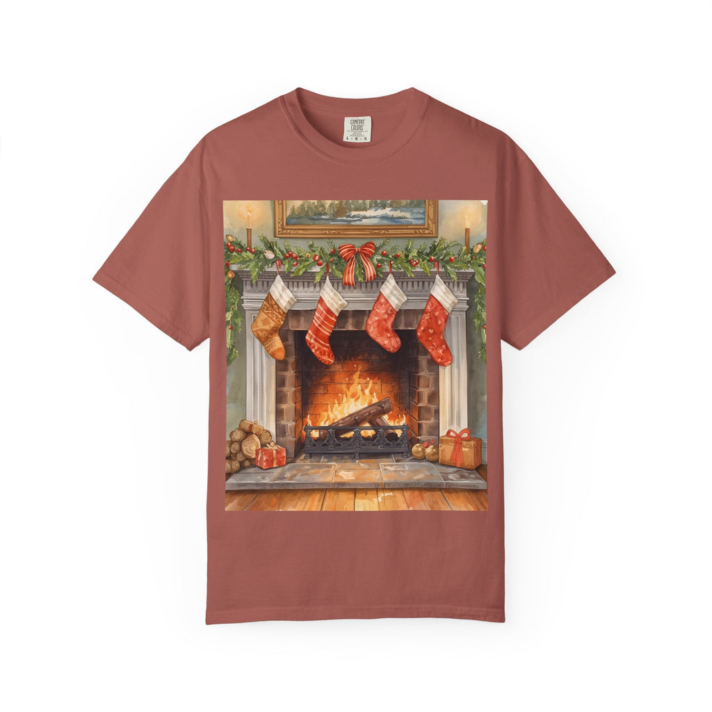 Cozy Christmas Fireplace T-Shirt | Unisex Holiday Tee | Gift for Him/Her | Festive Layering Top | Merry Christmas Apparel