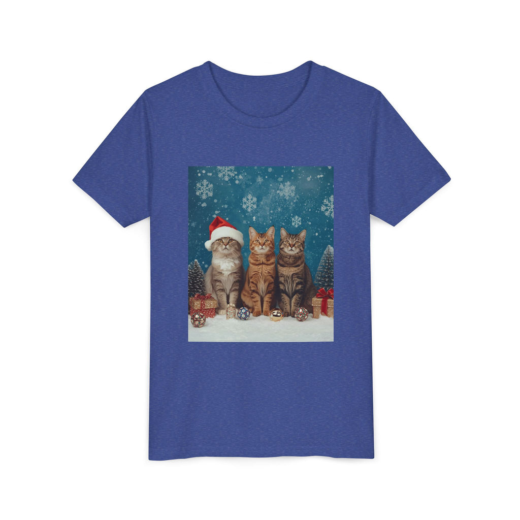 Cute Cat Festive Christmas Youth Short Sleeve Tee