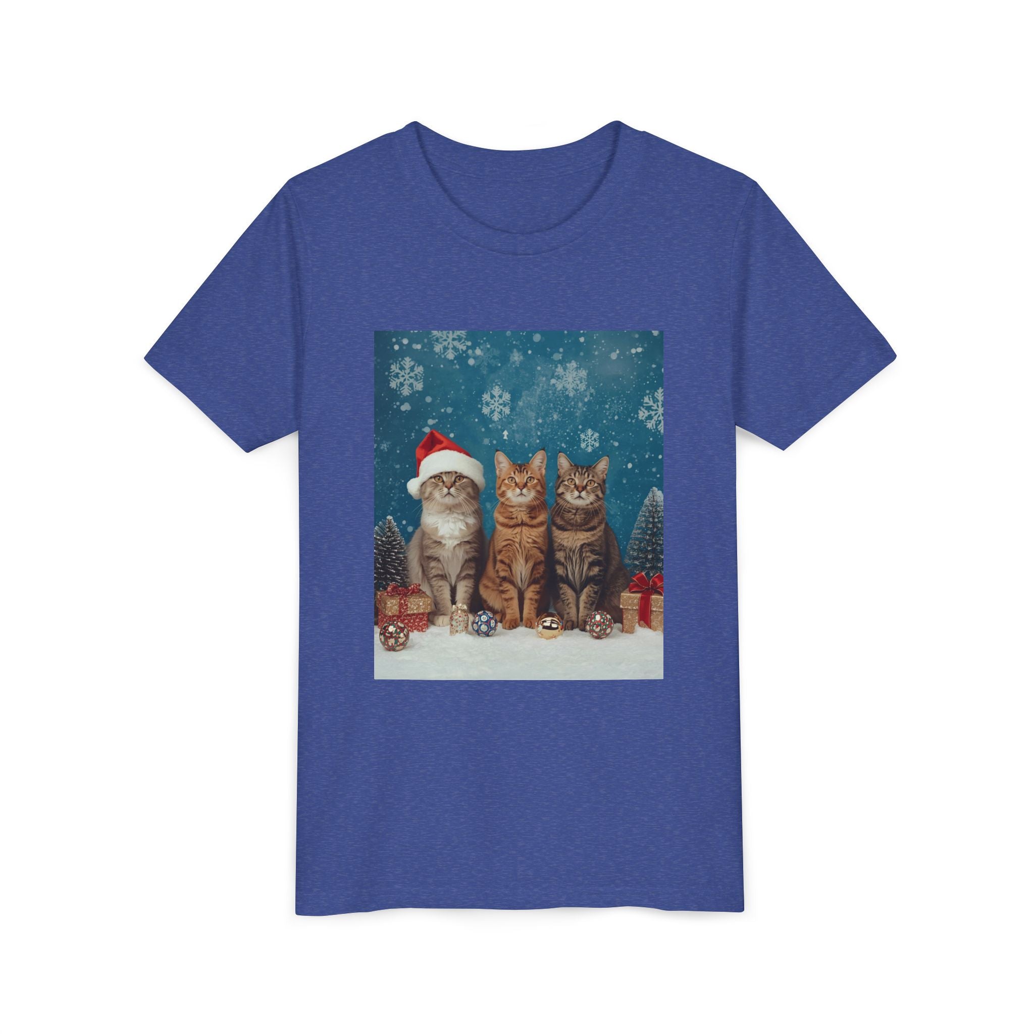 Cute Cat Festive Christmas Youth Short Sleeve Tee