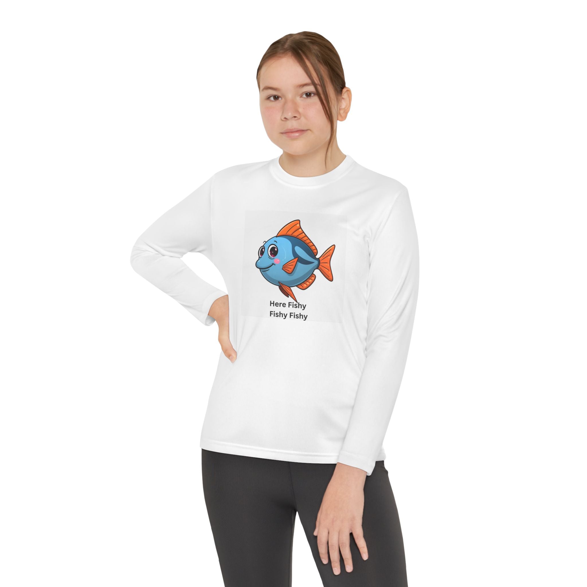 Here Fishy Fishy Fishy Youth Long Sleeve Competitor Tee