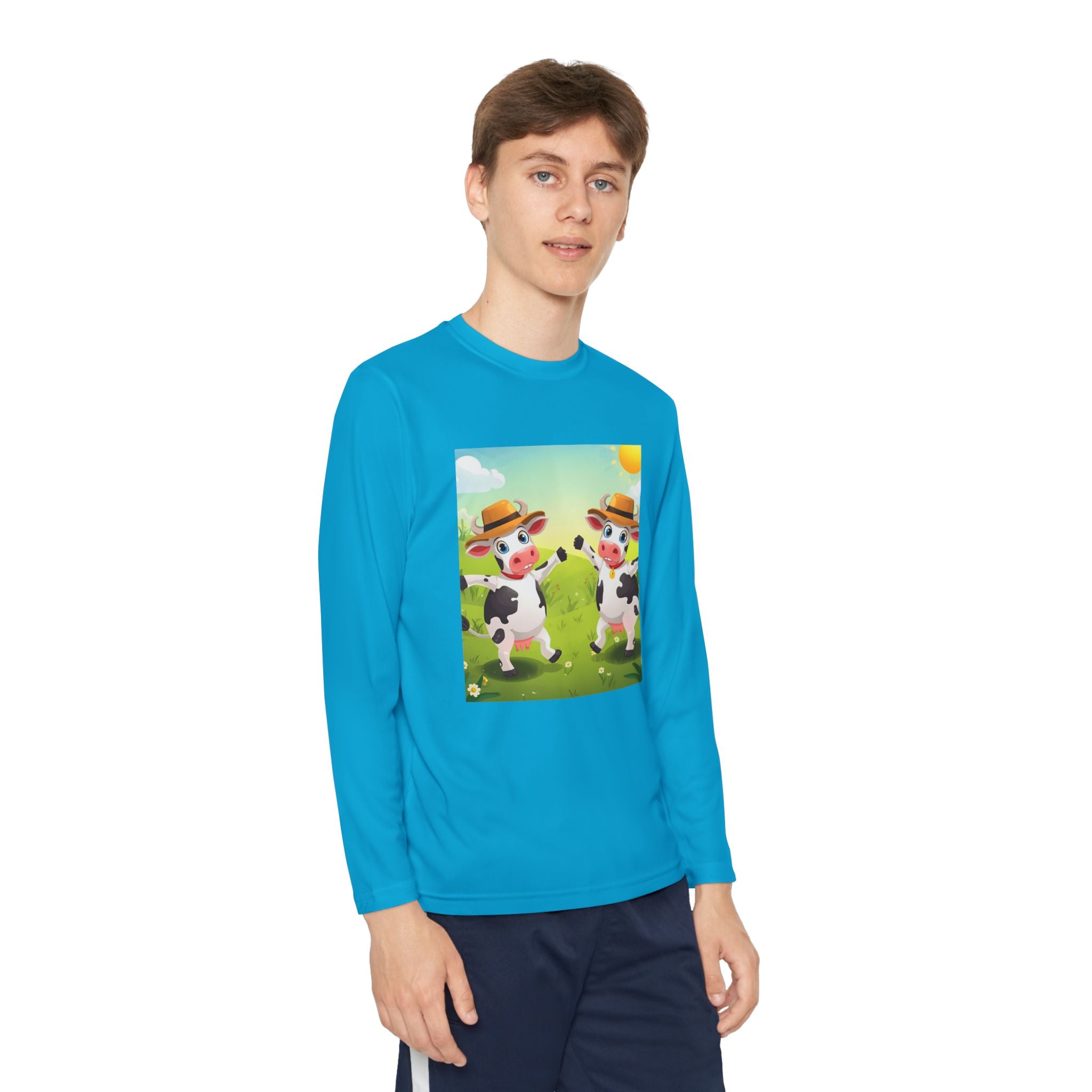 Cute Cows Farm Fun Youth Long Sleeve Competitor Tee